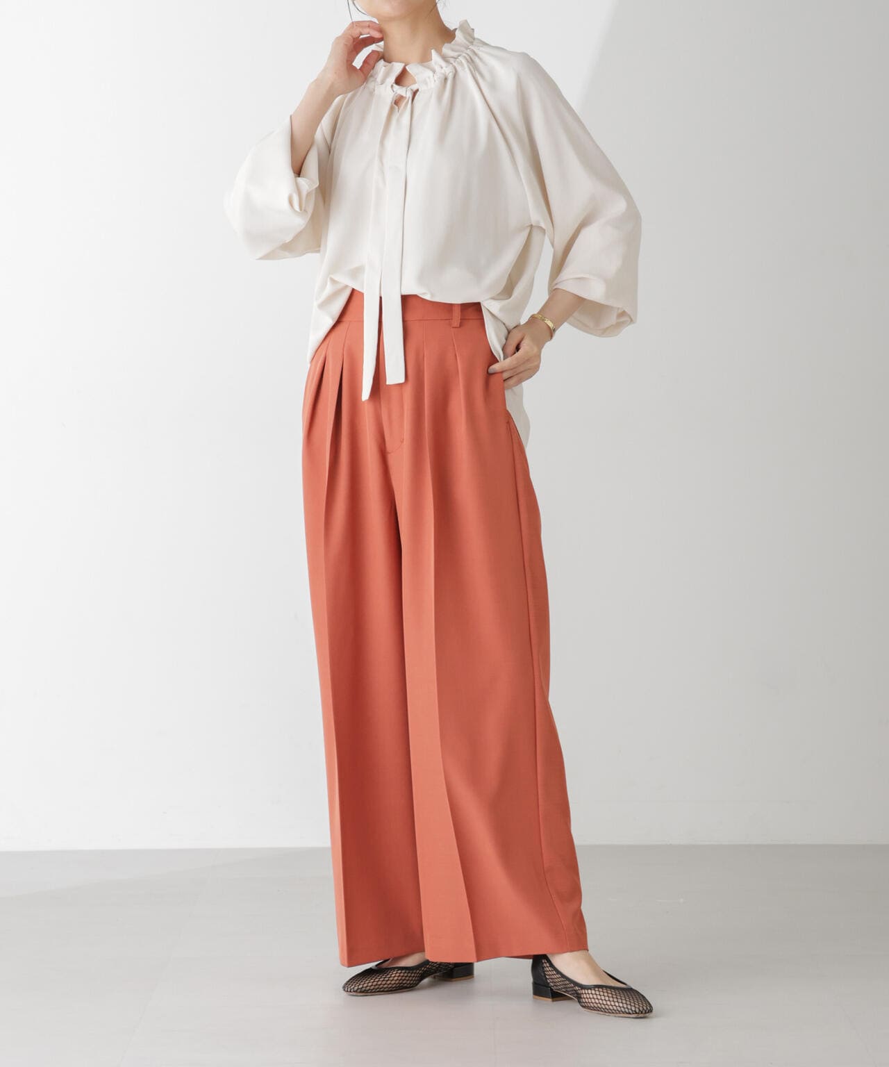 ハイウエスト2タックワイドパンツ(セットアップ可)