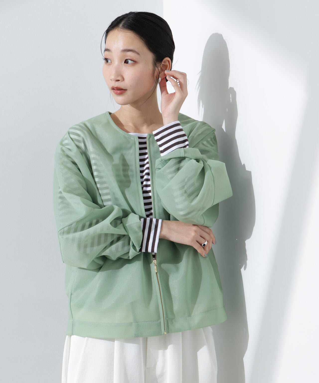 シアーダンボールカットノーカラーZIPupジャケット