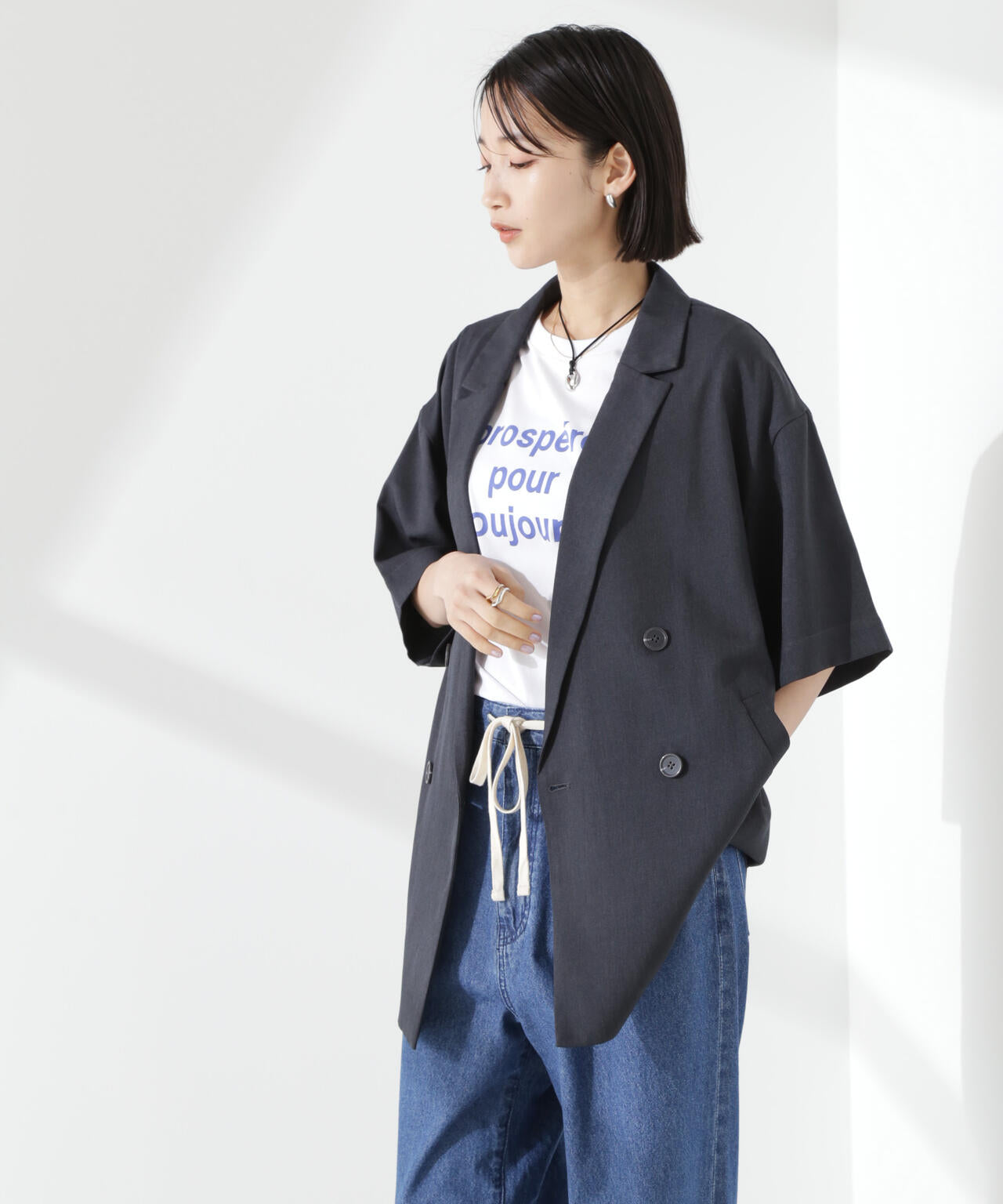 クリスピーツイルショートスリーブジャケット(セットアップ可)