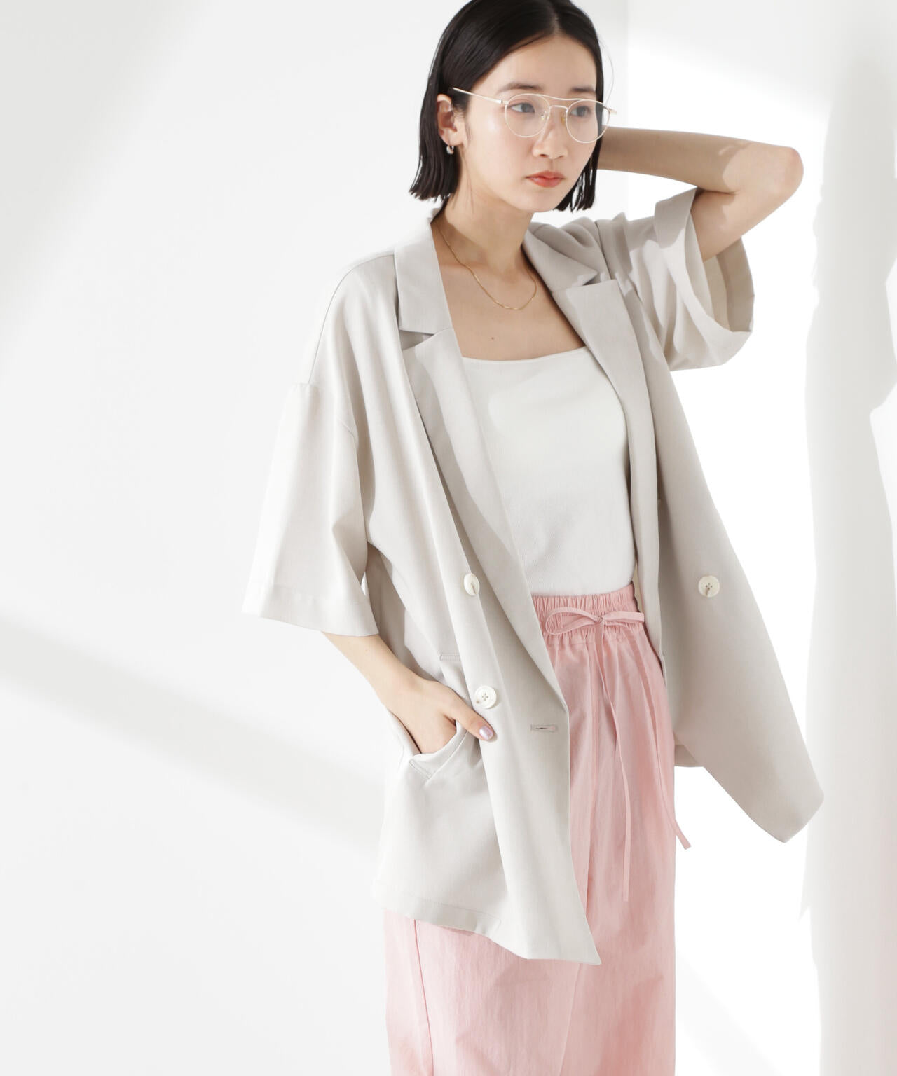 クリスピーツイルショートスリーブジャケット(セットアップ可)