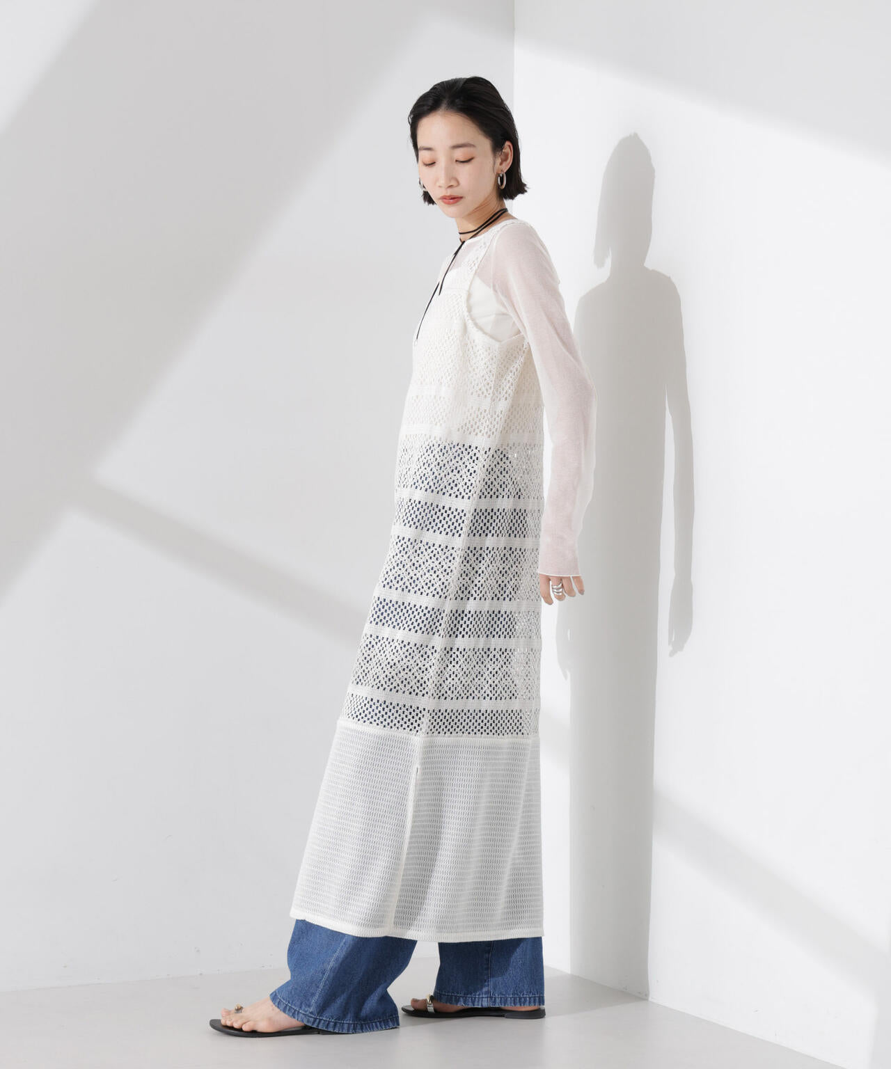 クロシェニット風レースノースリーブワンピース