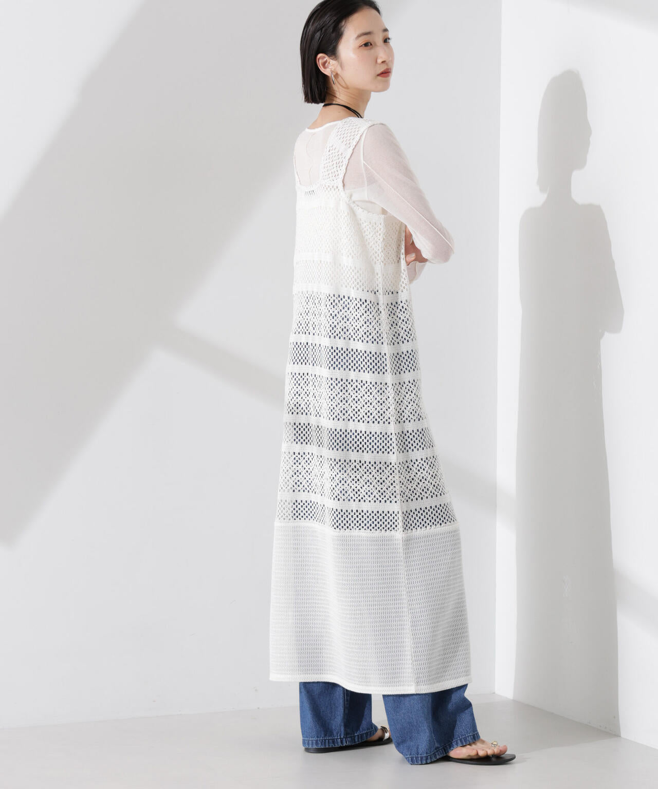 クロシェニット風レースノースリーブワンピース