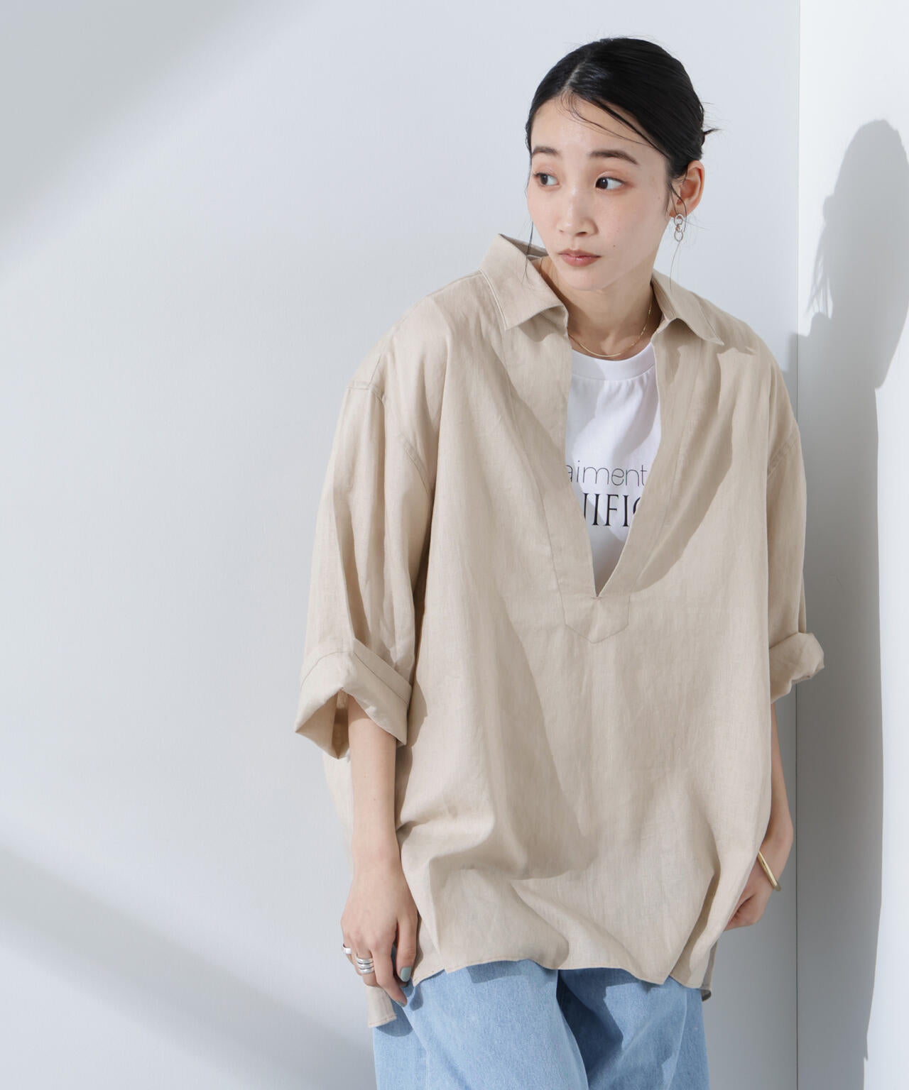 Anti Smell Linen プルオーバーVネックシャツ