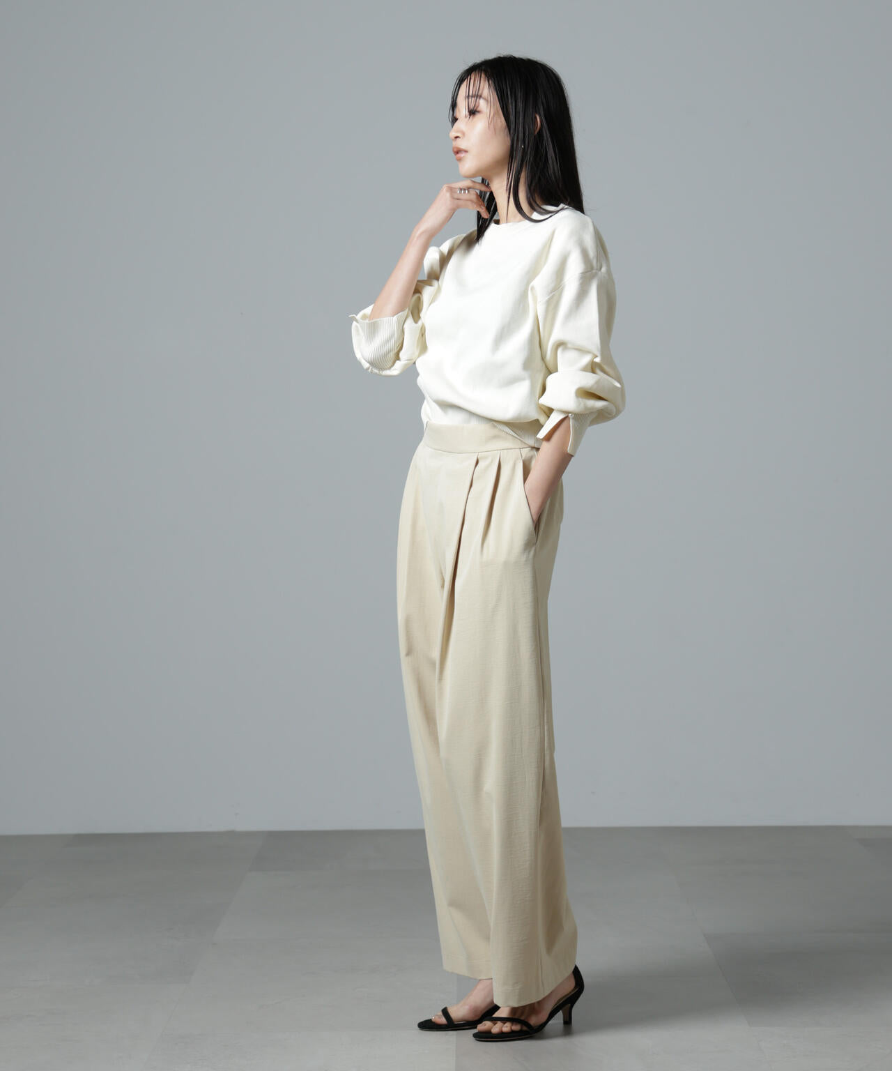 洗濯機洗い可パールスリーブニットトップス