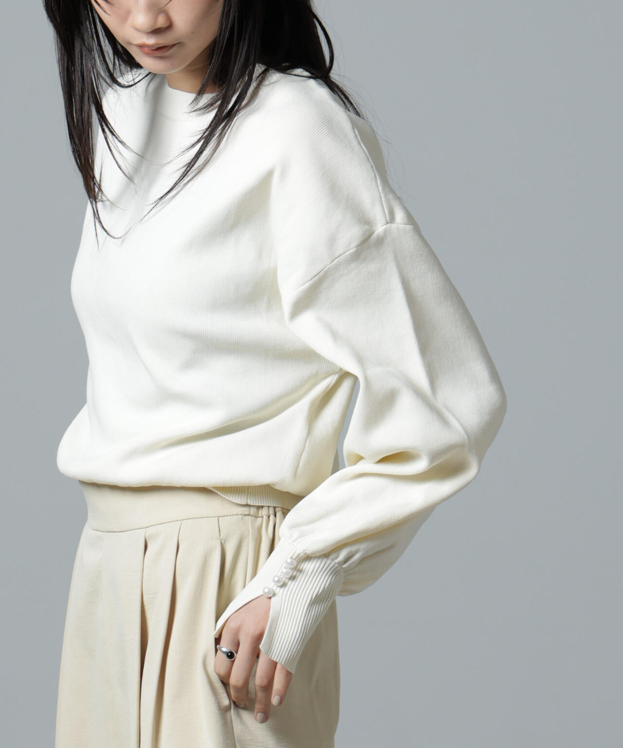 洗濯機洗い可パールスリーブニットトップス