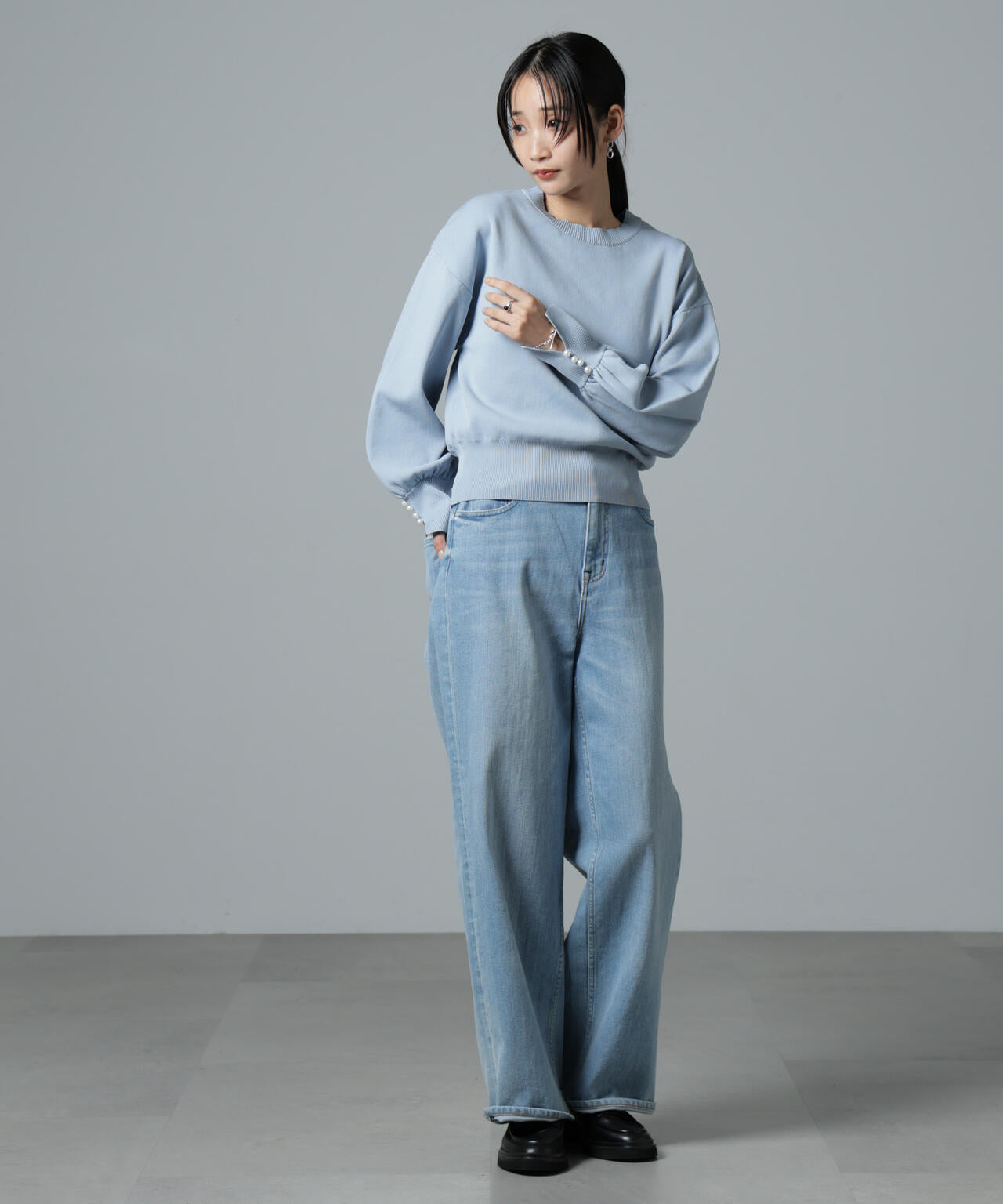 洗濯機洗い可パールスリーブニットトップス