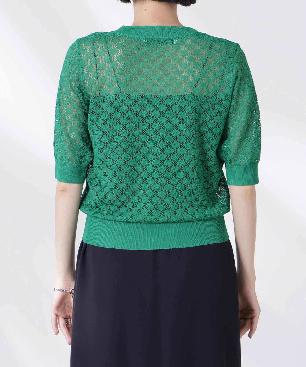 レース柄クルーネック半袖ニット