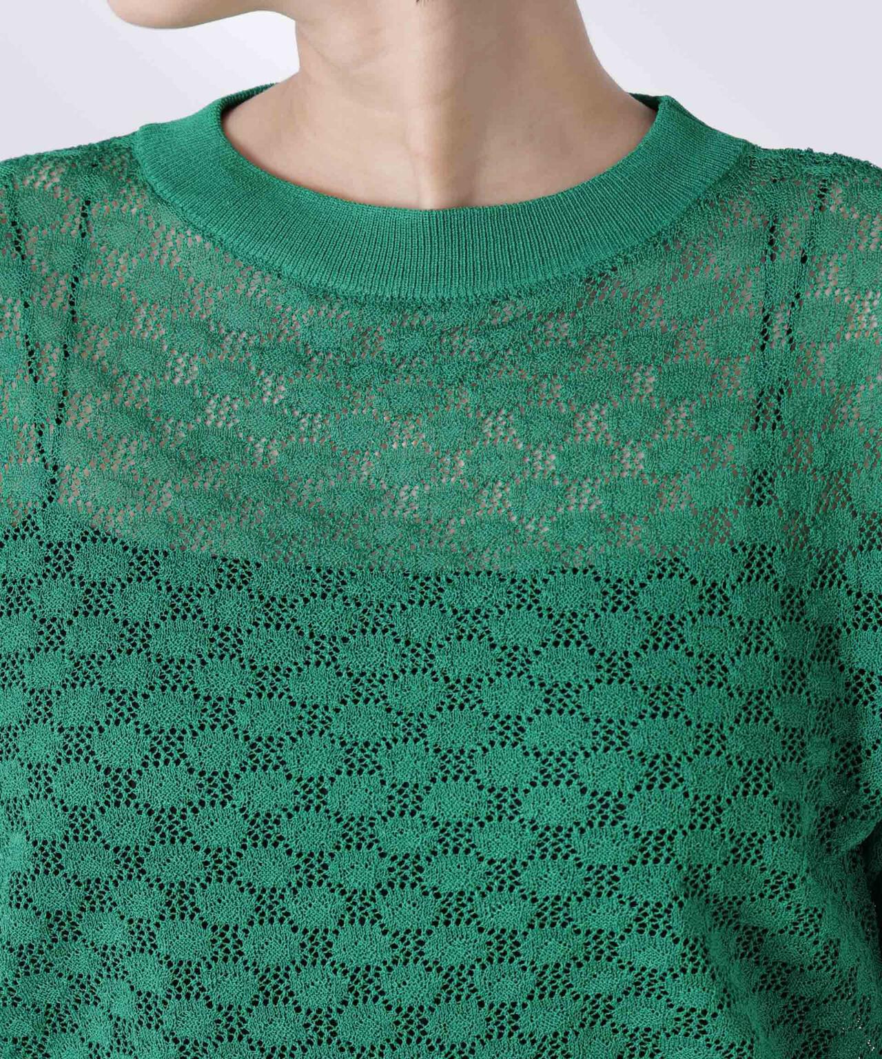 レース柄クルーネック半袖ニット