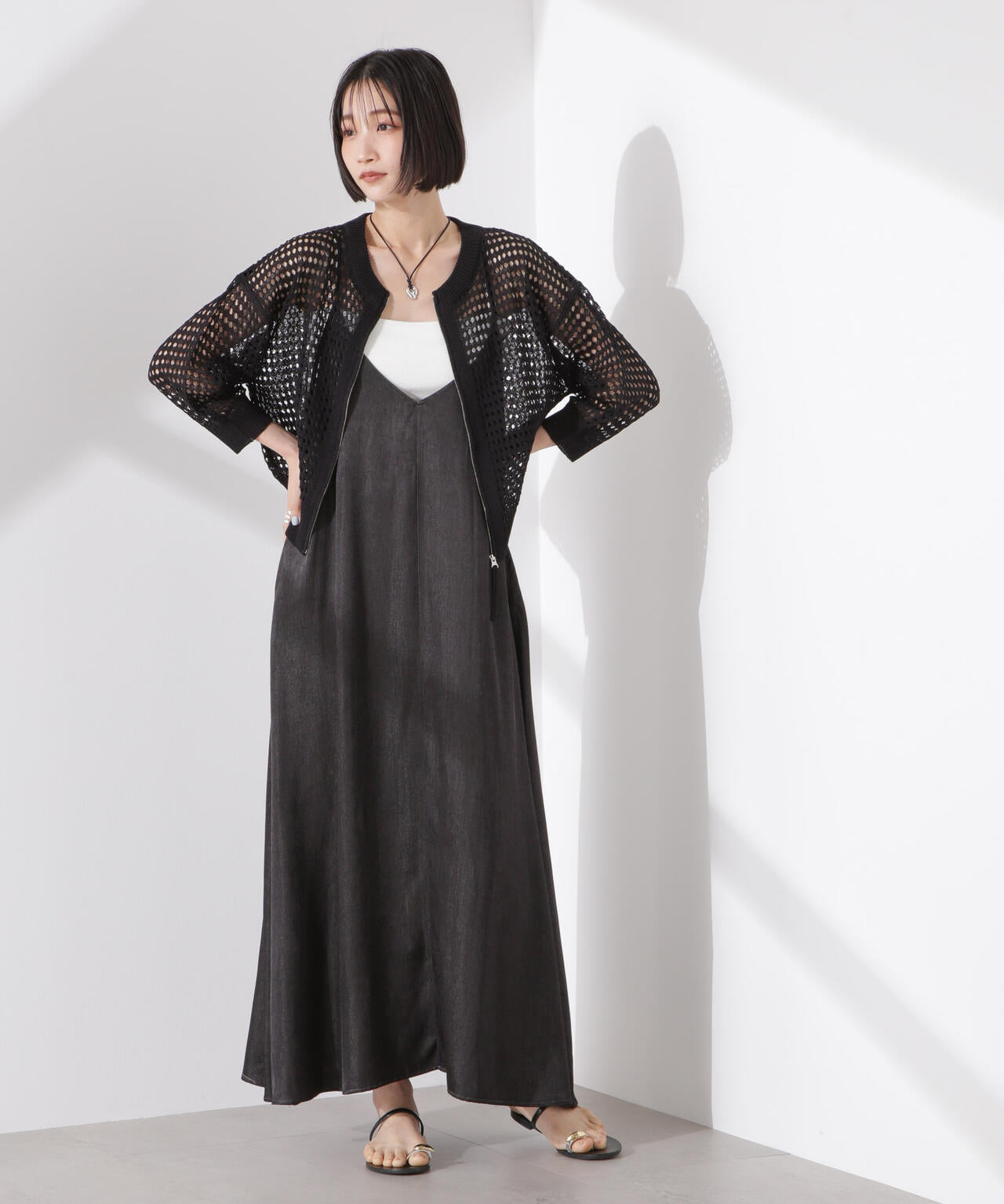 メッシュニットジップカーディガン