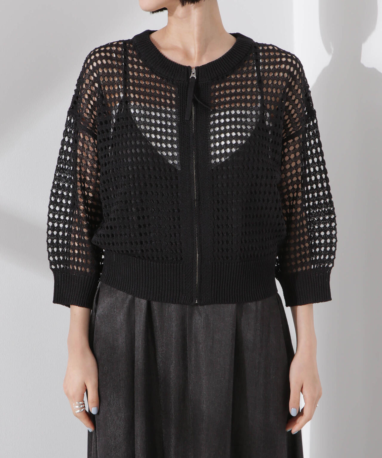メッシュニットジップカーディガン