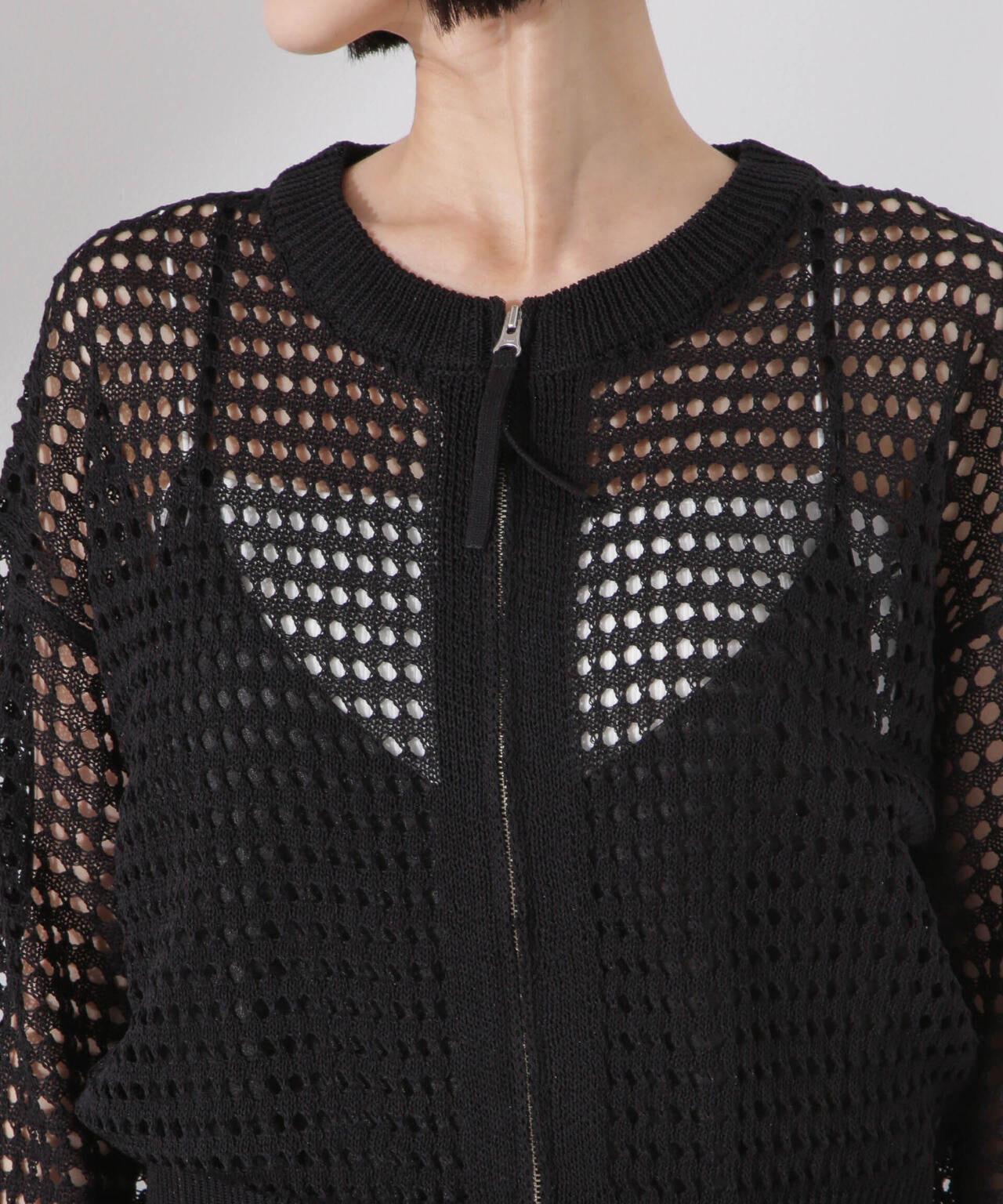 メッシュニットジップカーディガン