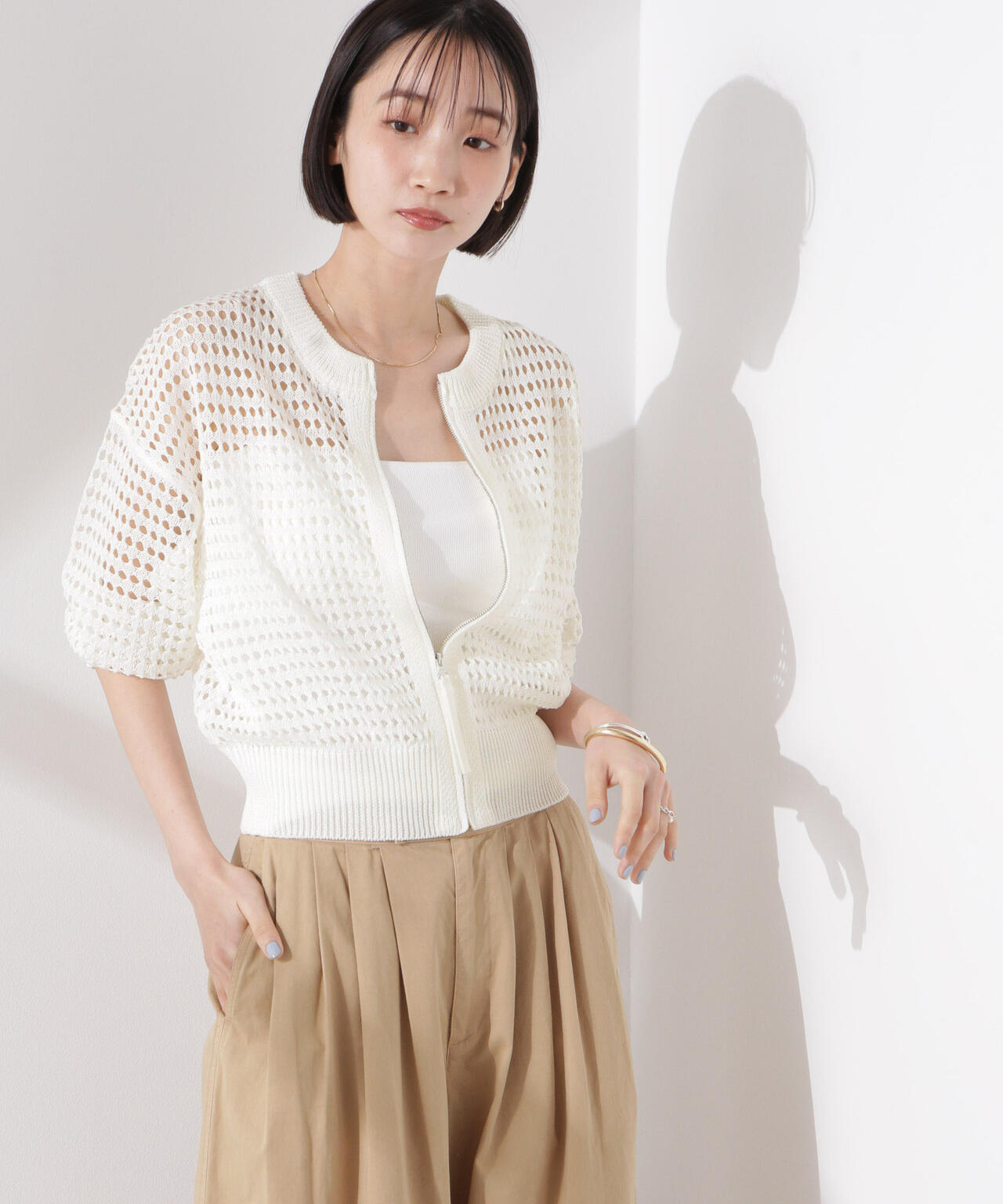 メッシュニットジップカーディガン