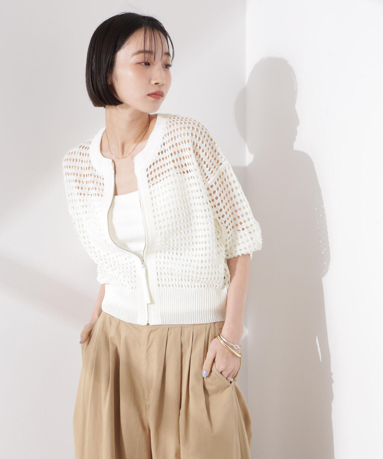 メッシュニットジップカーディガン