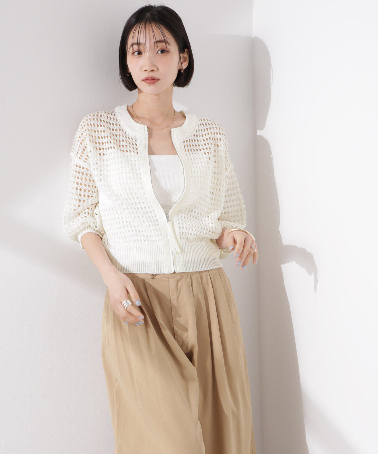 メッシュニットジップカーディガン