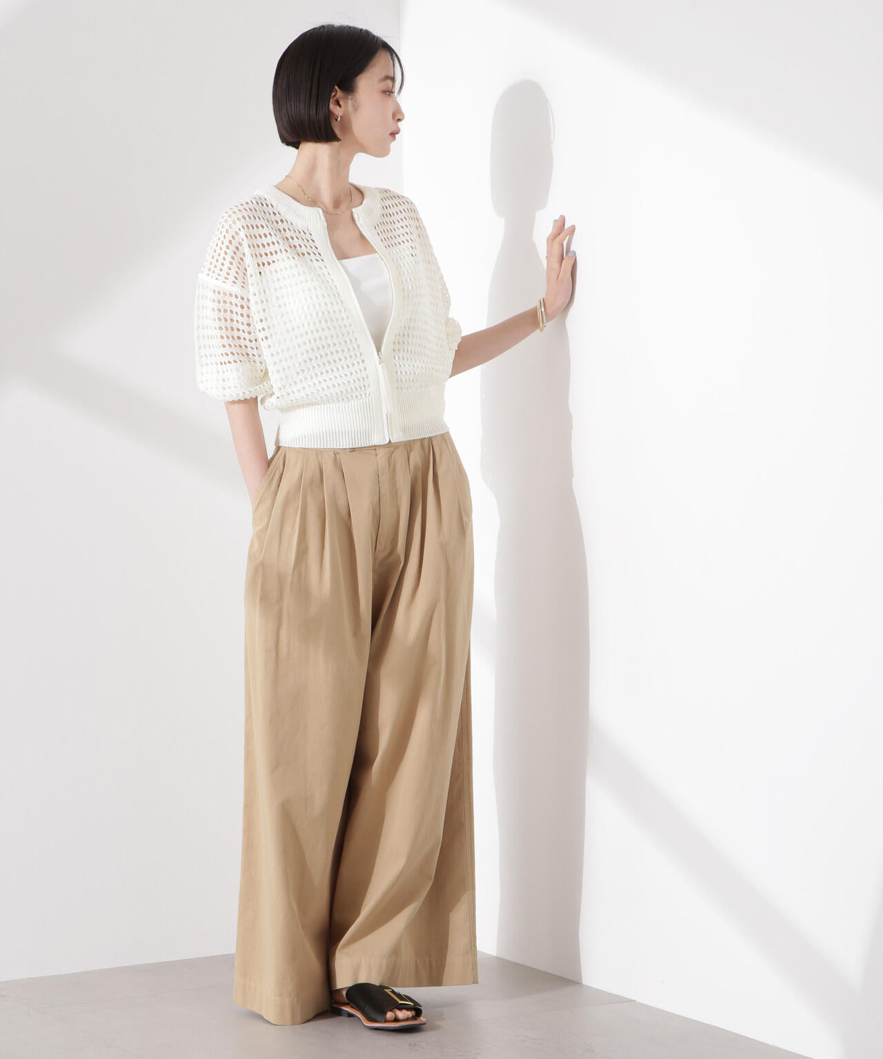 メッシュニットジップカーディガン