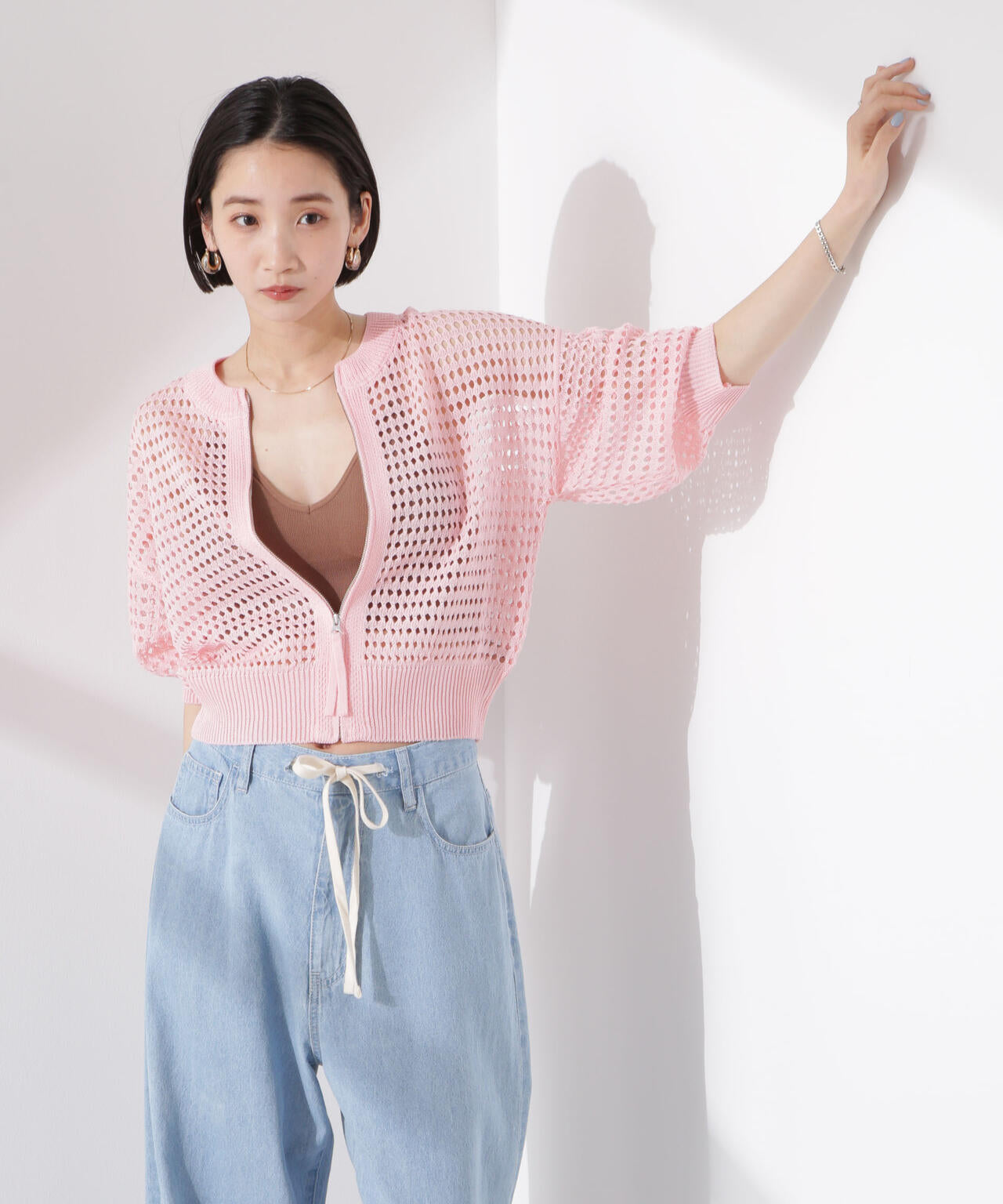 メッシュニットジップカーディガン