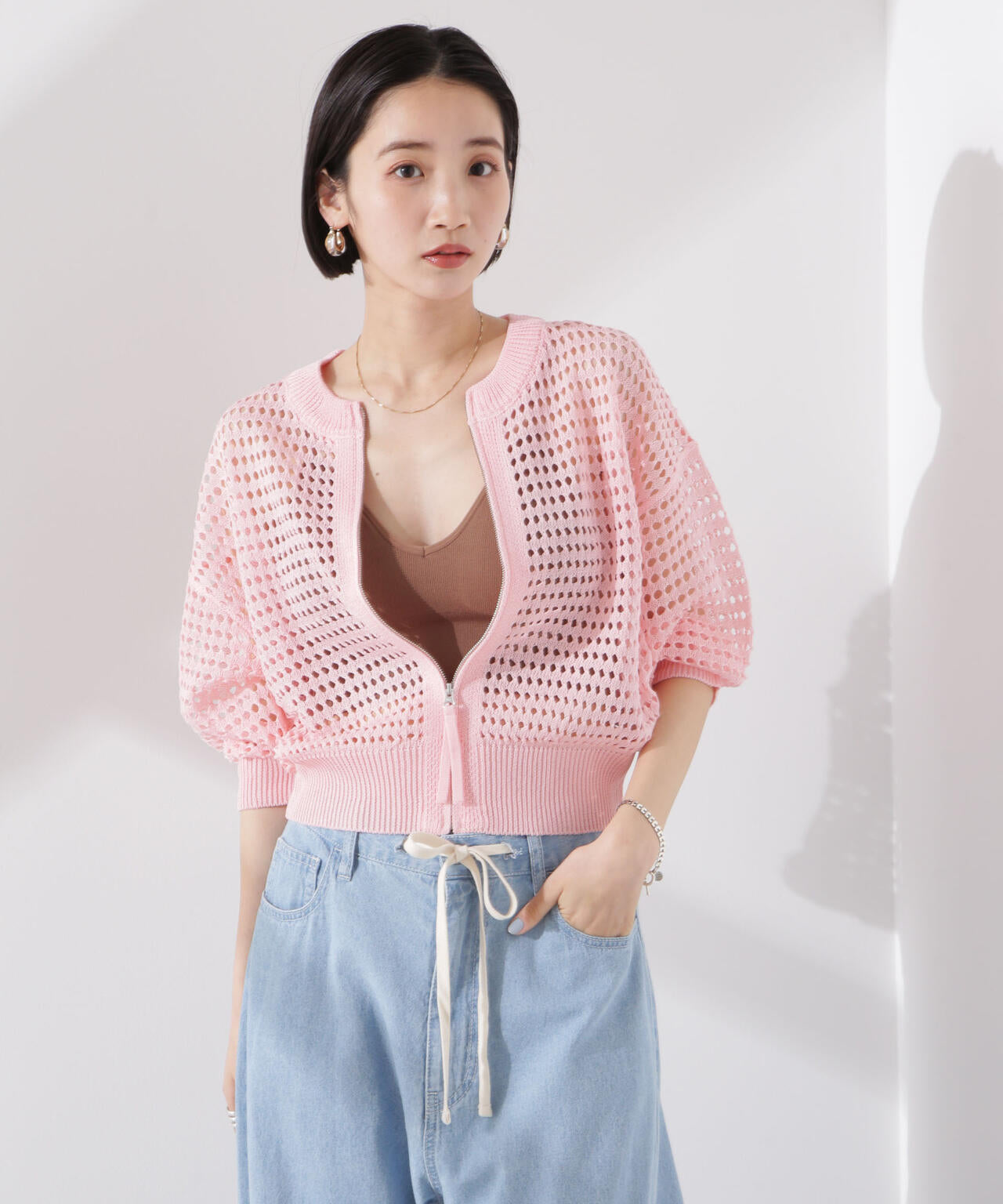 メッシュニットジップカーディガン