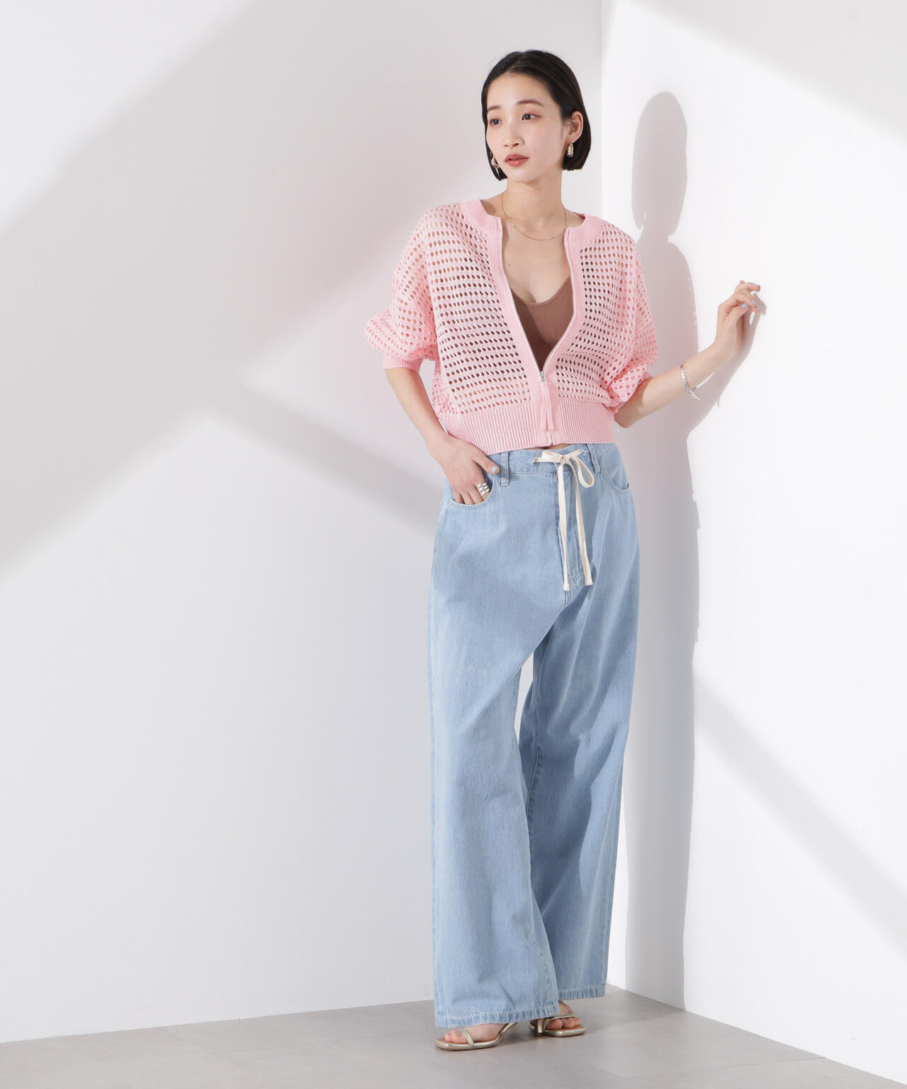 メッシュニットジップカーディガン