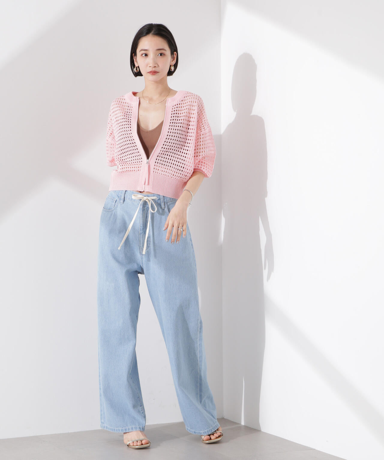 メッシュニットジップカーディガン