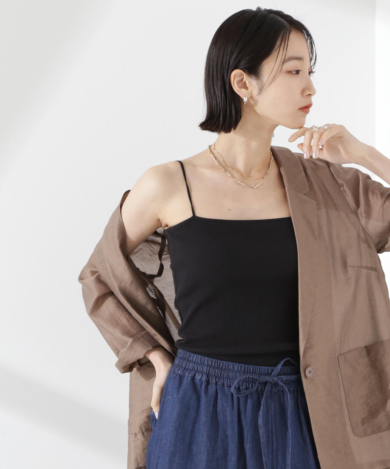 抗菌防臭リブカップ付きダブルストラップキャミソール