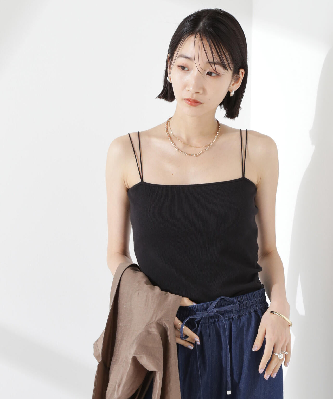 抗菌防臭リブカップ付きダブルストラップキャミソール