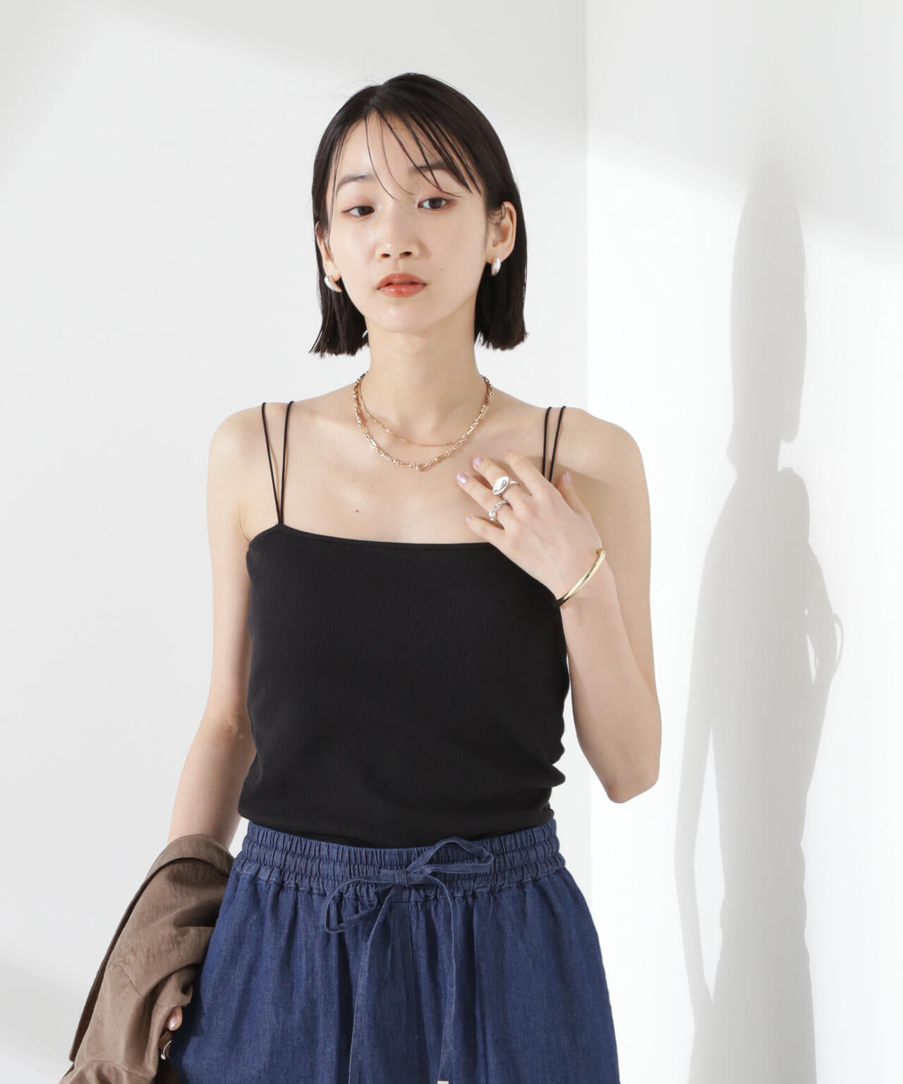 抗菌防臭リブカップ付きダブルストラップキャミソール