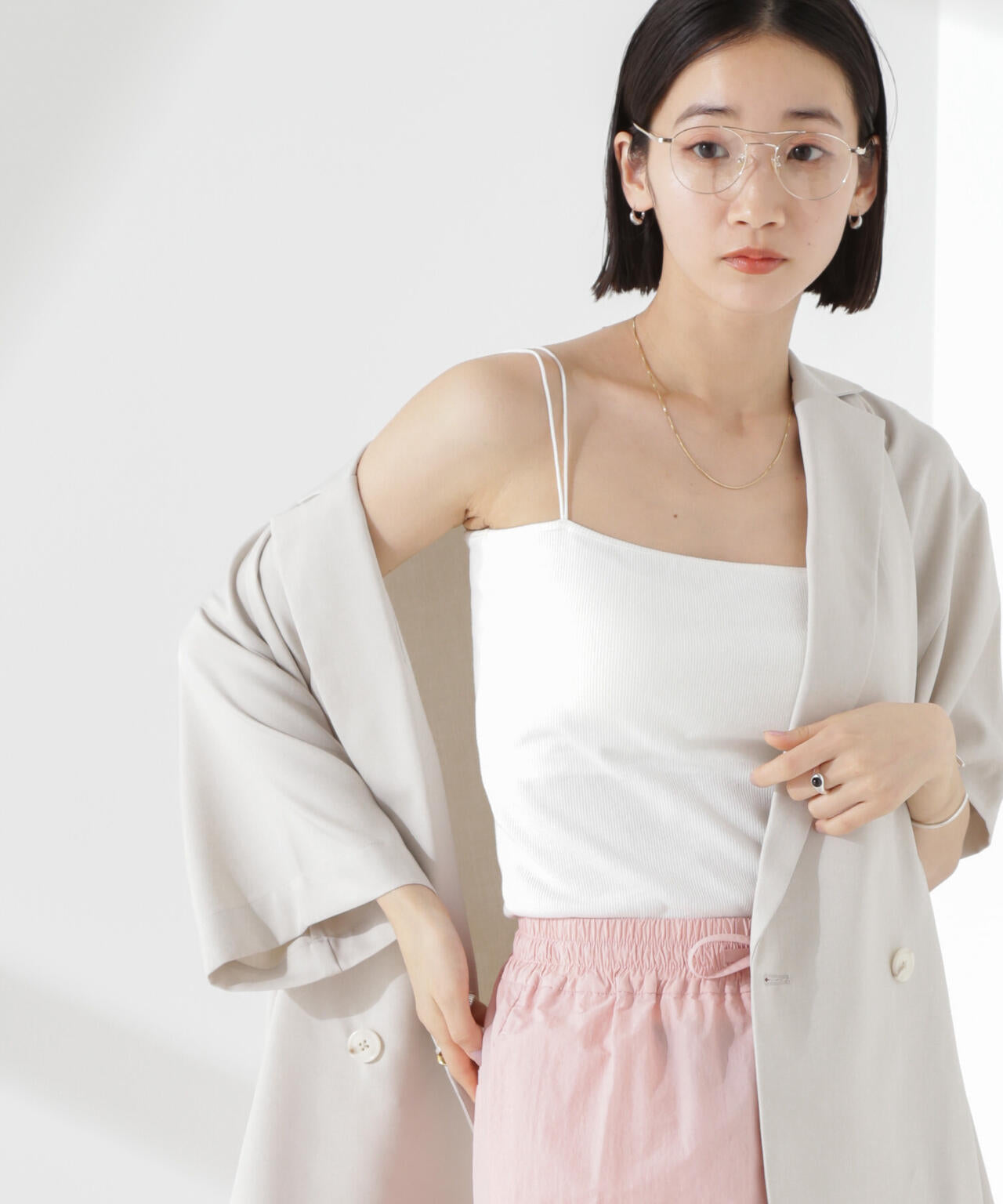 抗菌防臭リブカップ付きダブルストラップキャミソール