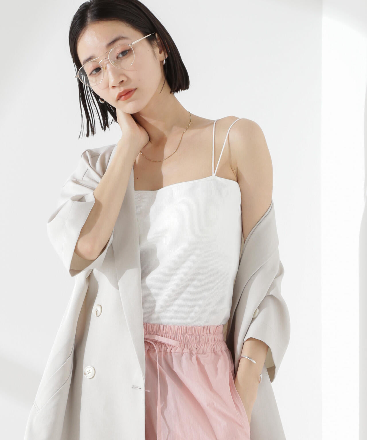 抗菌防臭リブカップ付きダブルストラップキャミソール