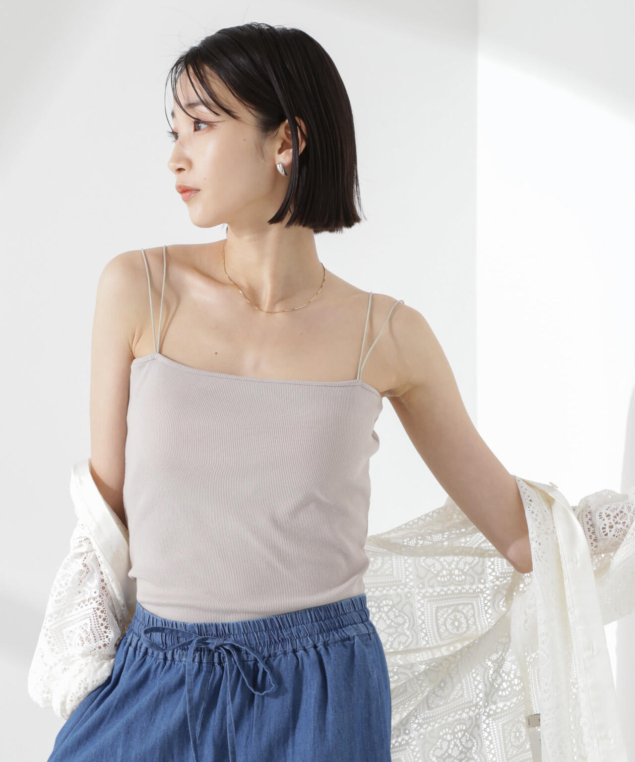 抗菌防臭リブカップ付きダブルストラップキャミソール