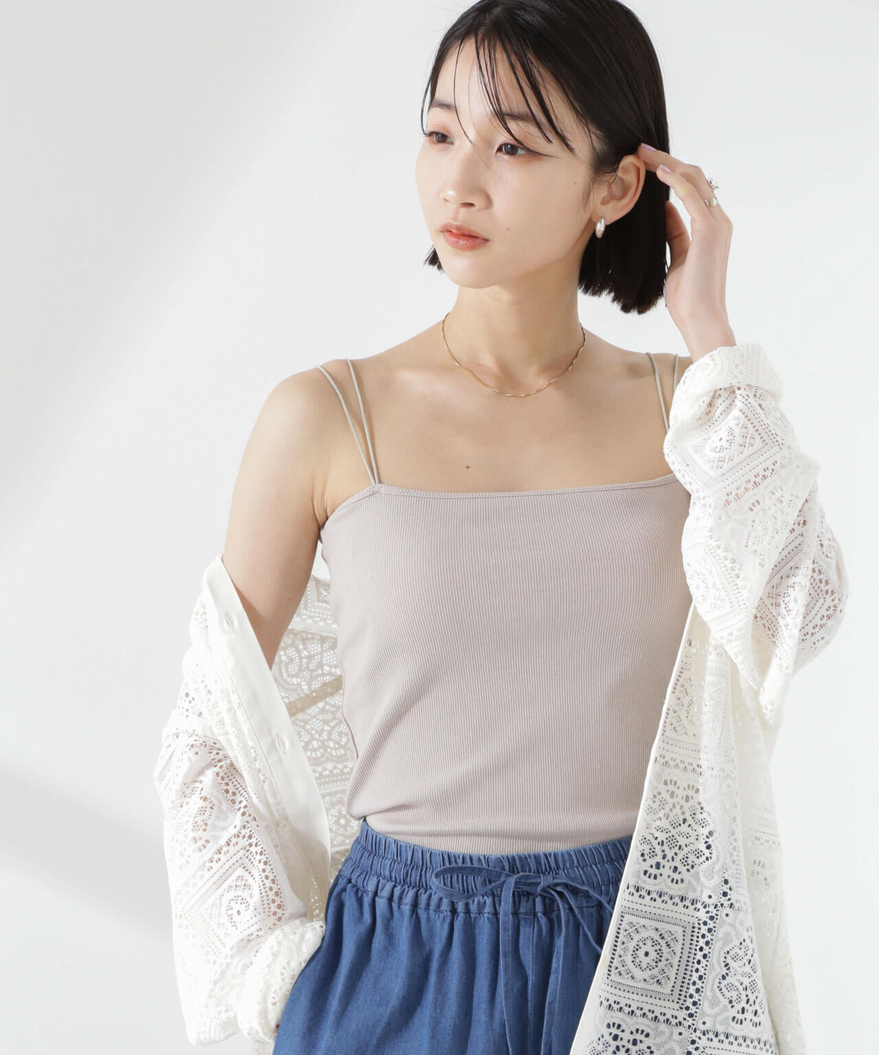 抗菌防臭リブカップ付きダブルストラップキャミソール