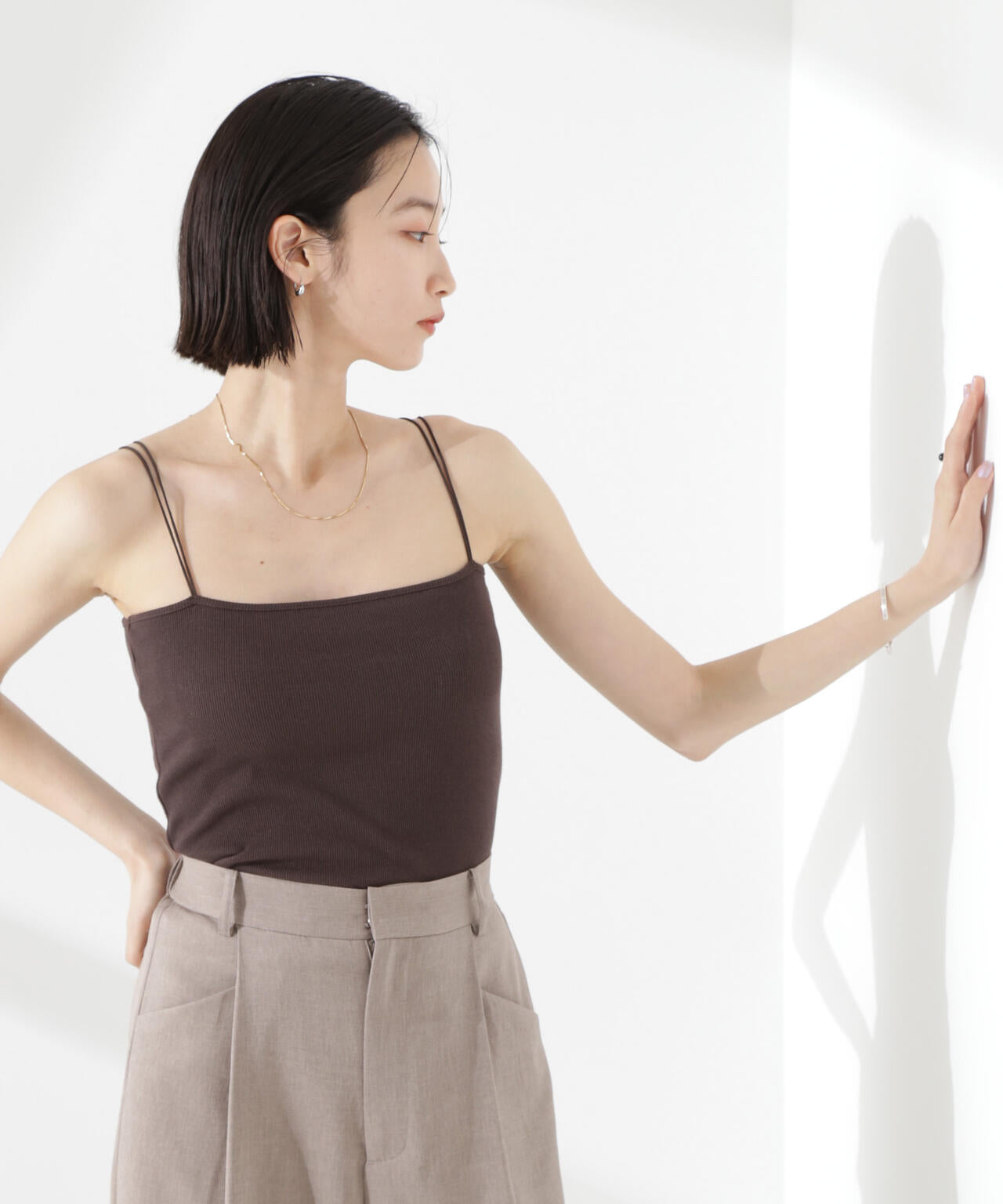抗菌防臭リブカップ付きダブルストラップキャミソール