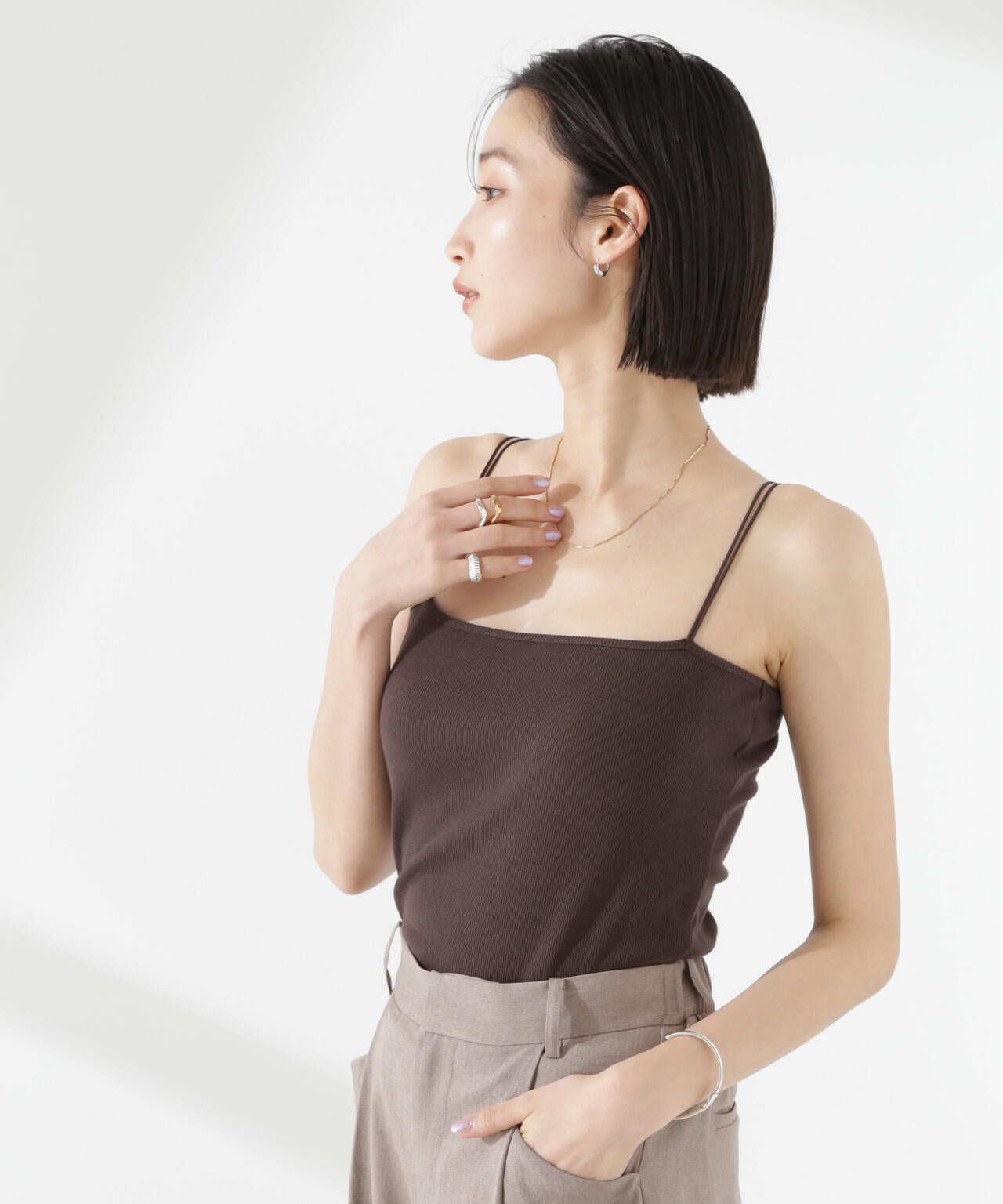 抗菌防臭リブカップ付きダブルストラップキャミソール