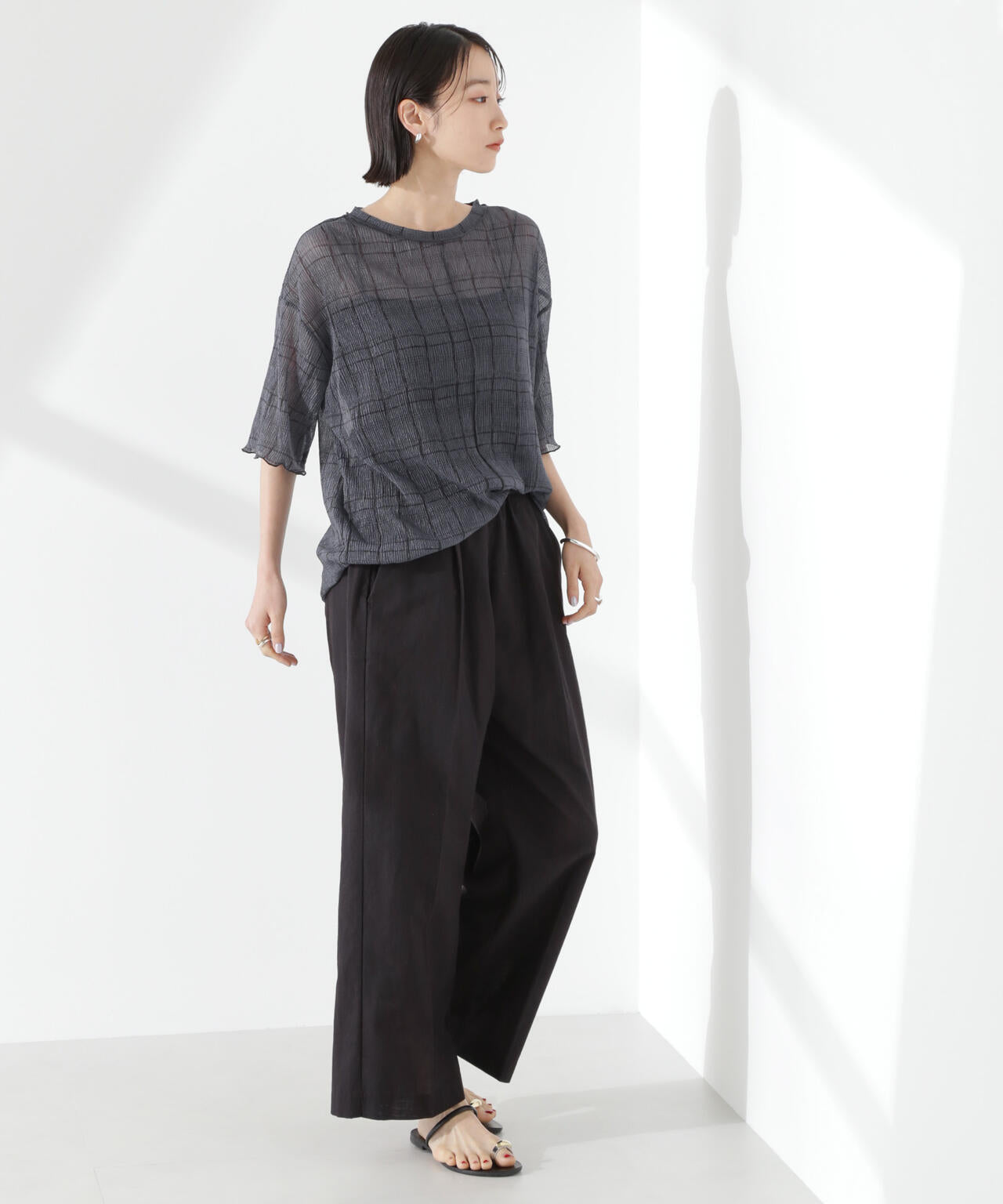 楊柳チェックシアーカットTシャツ