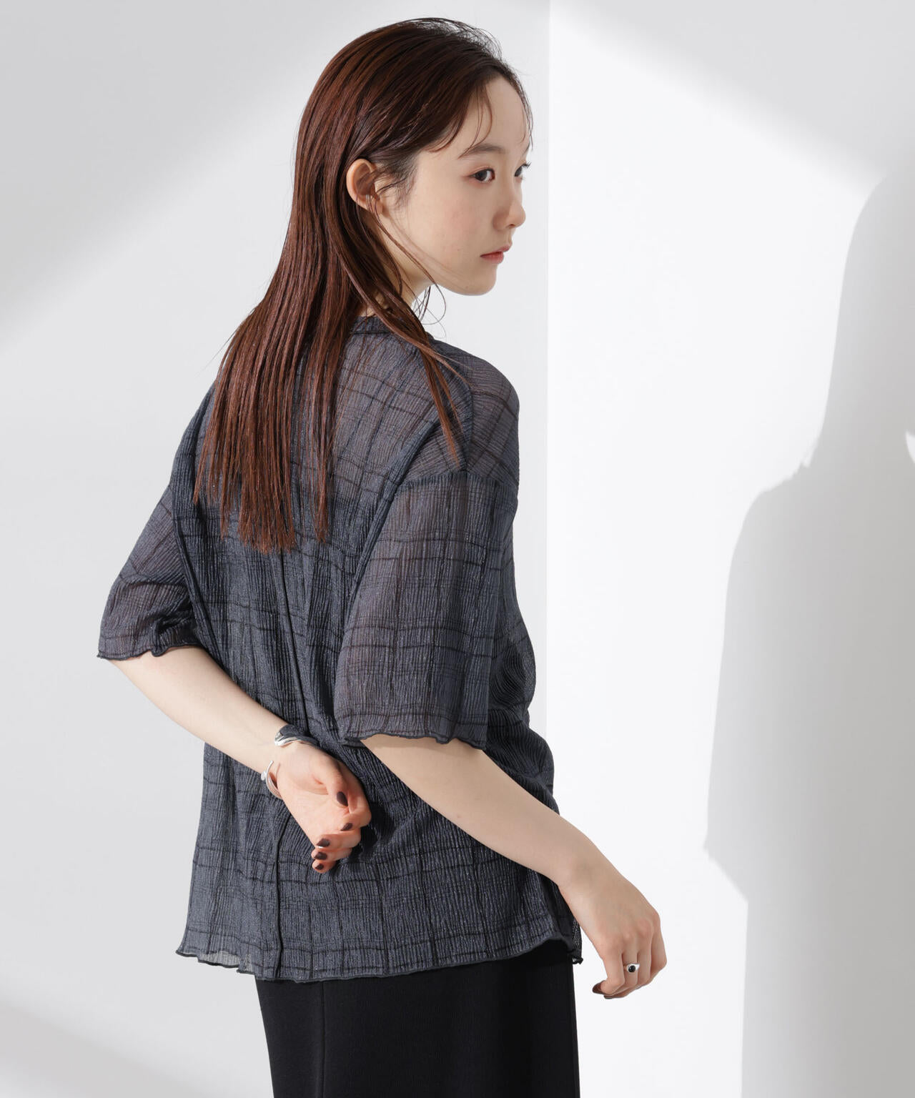 楊柳チェックシアーカットTシャツ