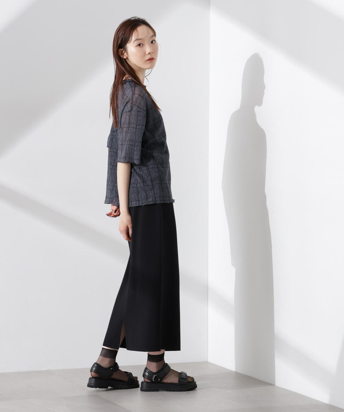 楊柳チェックシアーカットTシャツ