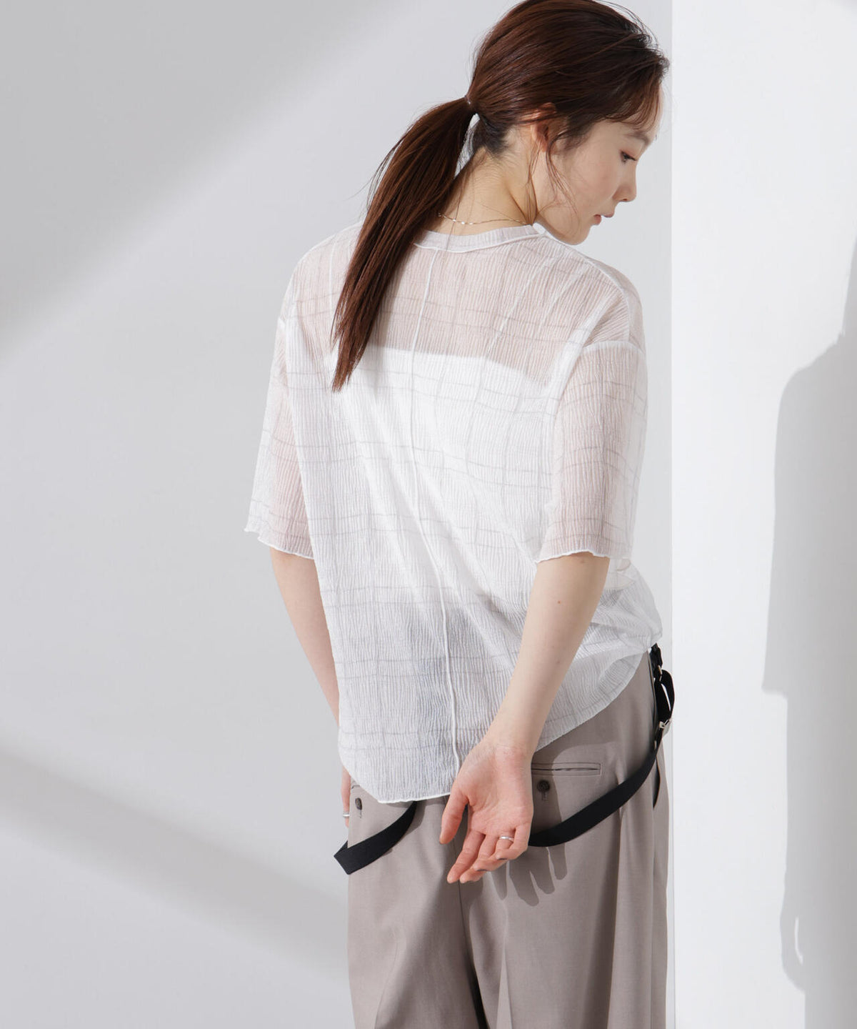 楊柳チェックシアーカットTシャツ