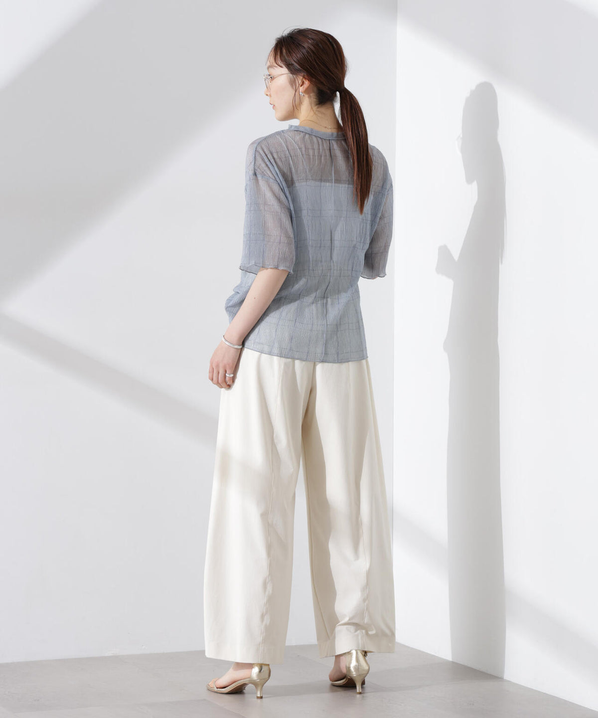 楊柳チェックシアーカットTシャツ