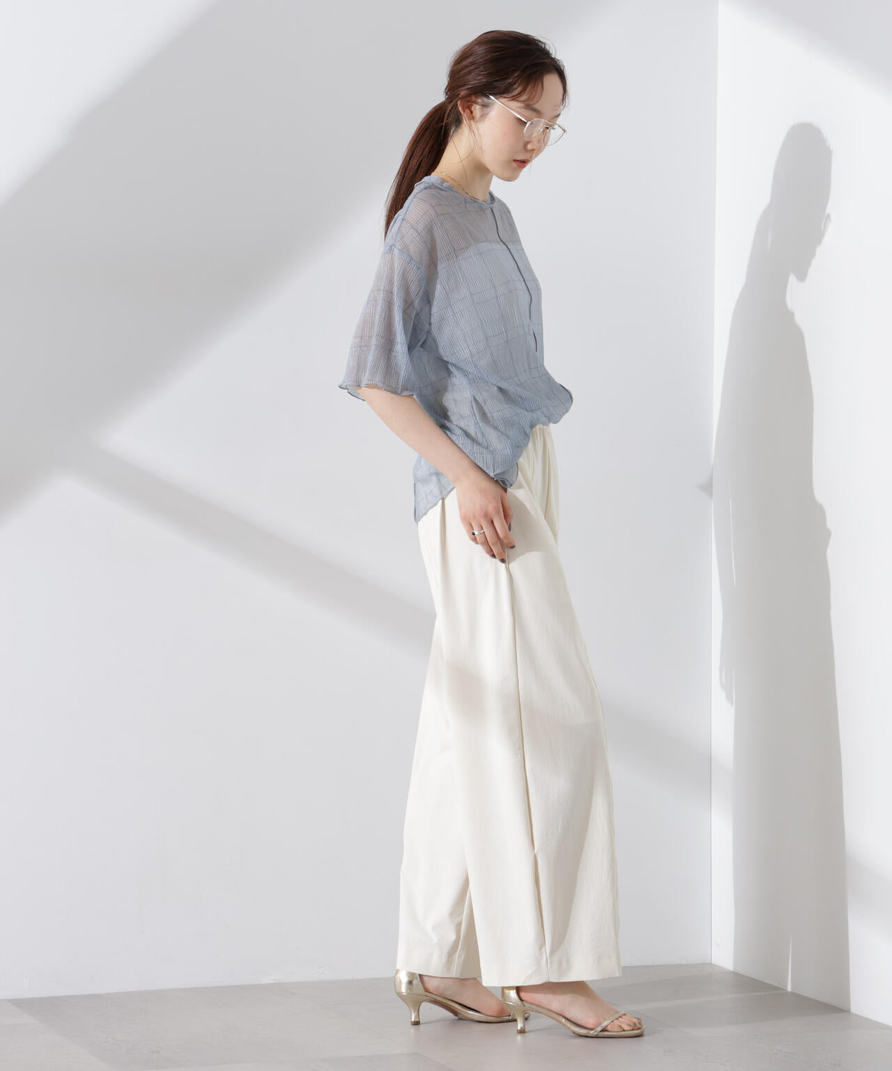 楊柳チェックシアーカットTシャツ