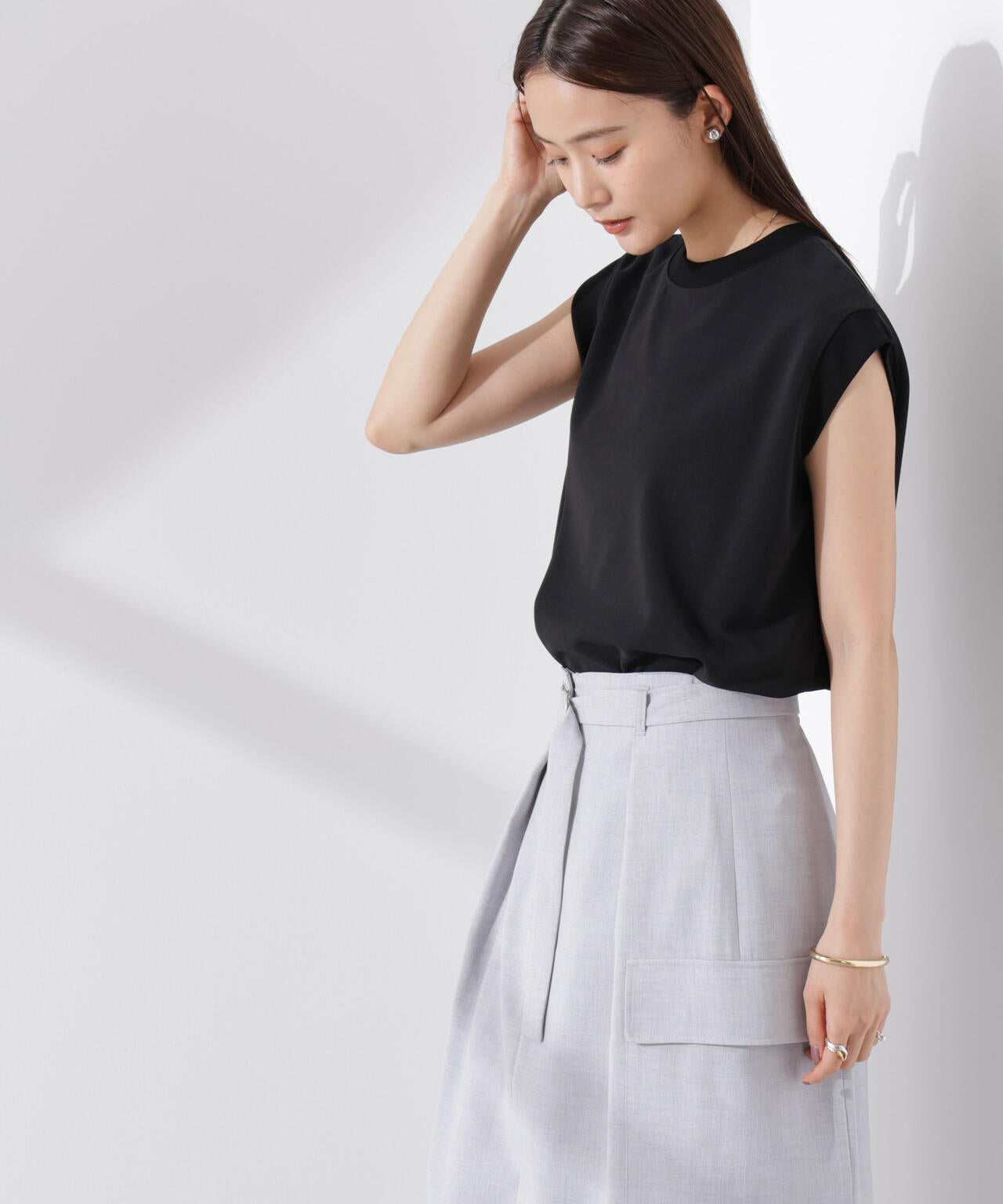 カットジョーゼットノースリーブTシャツ
