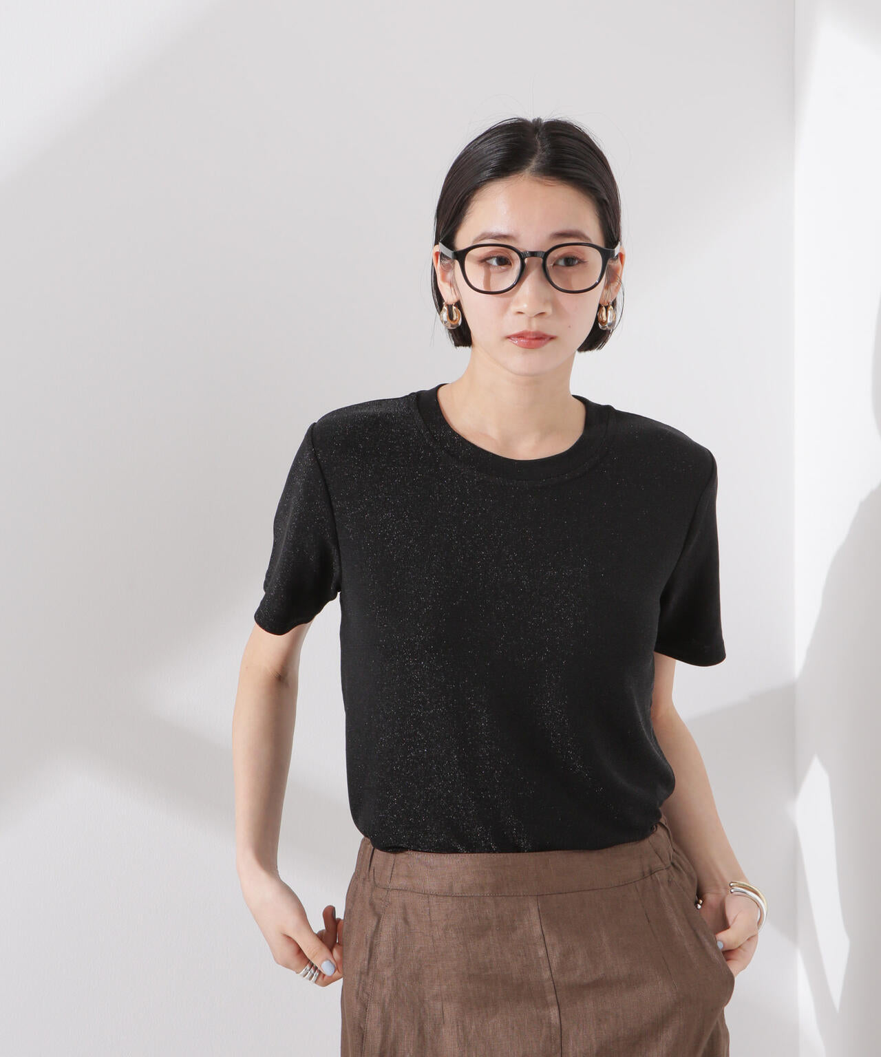 ラメカットクルーネックTシャツ