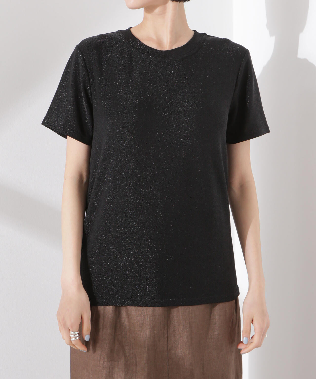 ラメカットクルーネックTシャツ