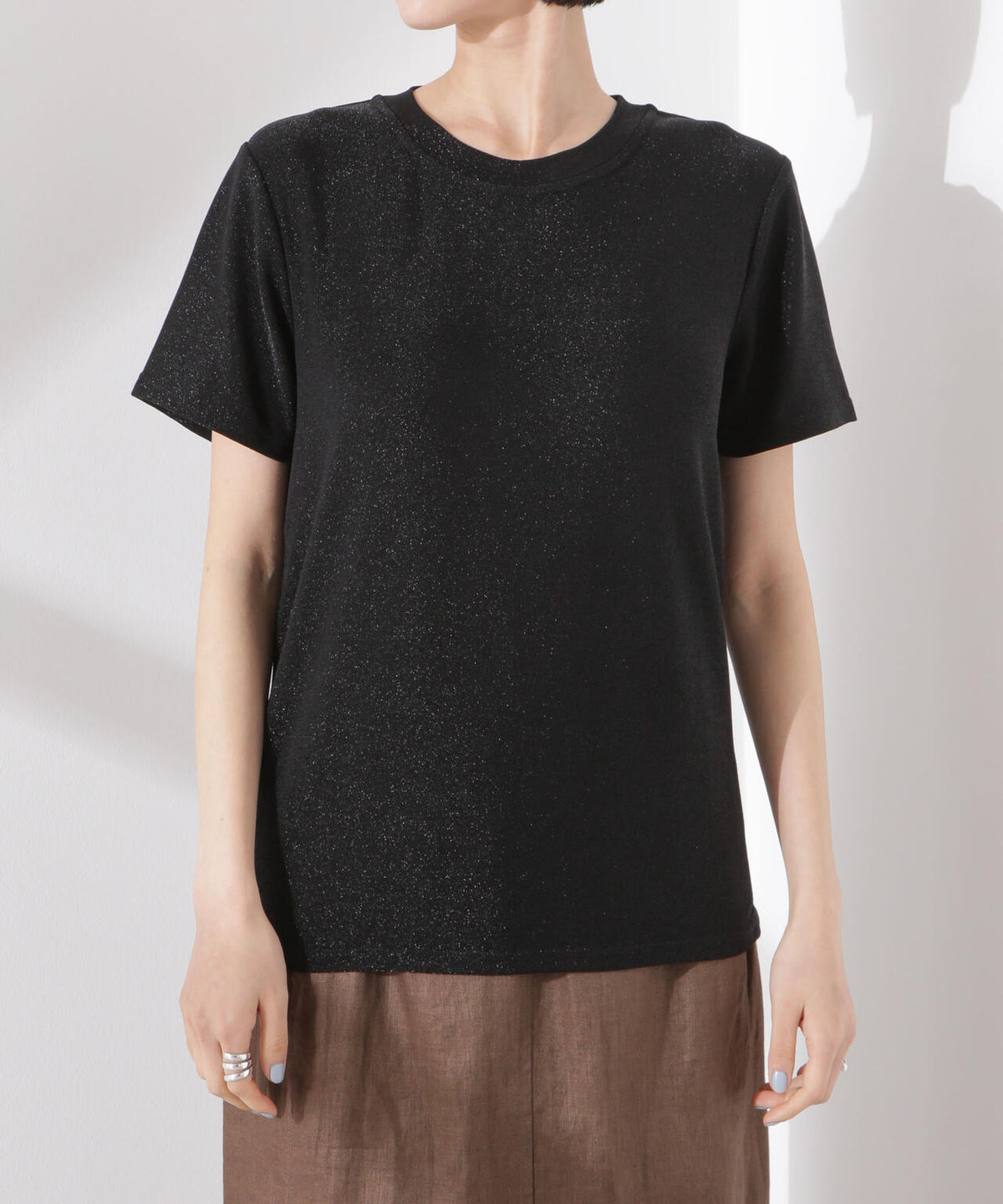 ラメカットクルーネックTシャツ