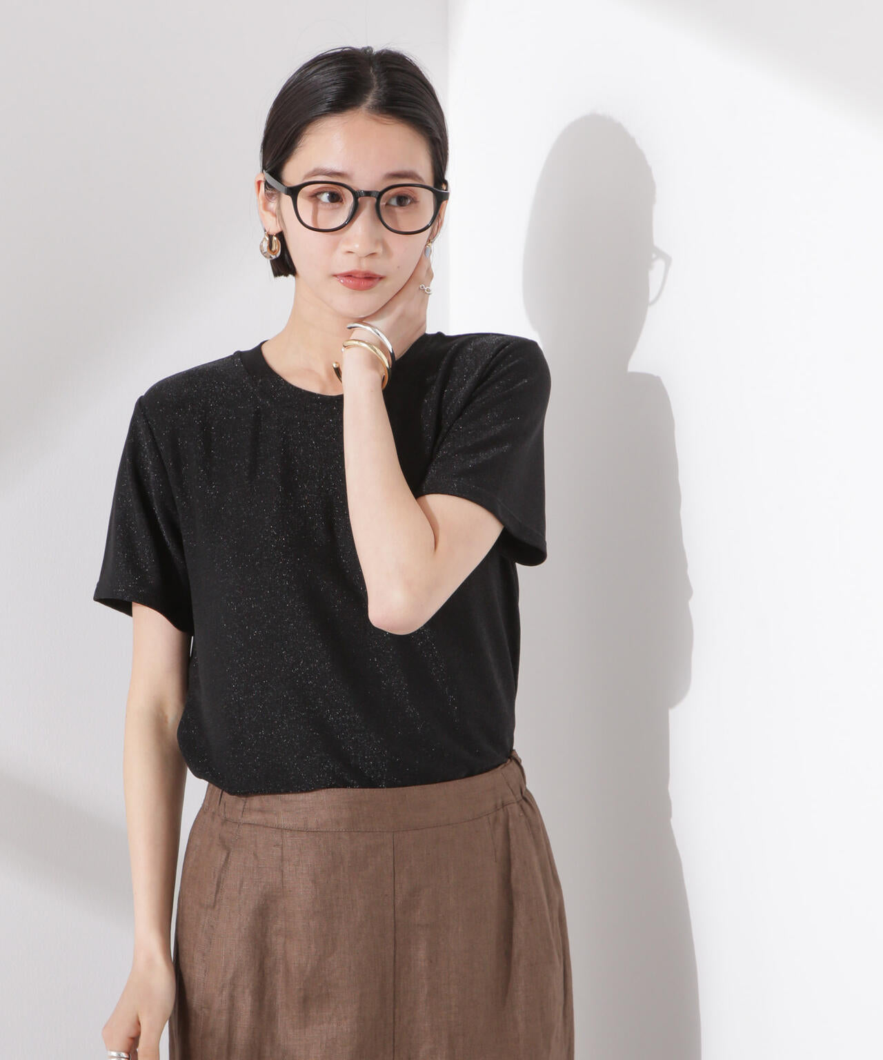 ラメカットクルーネックTシャツ