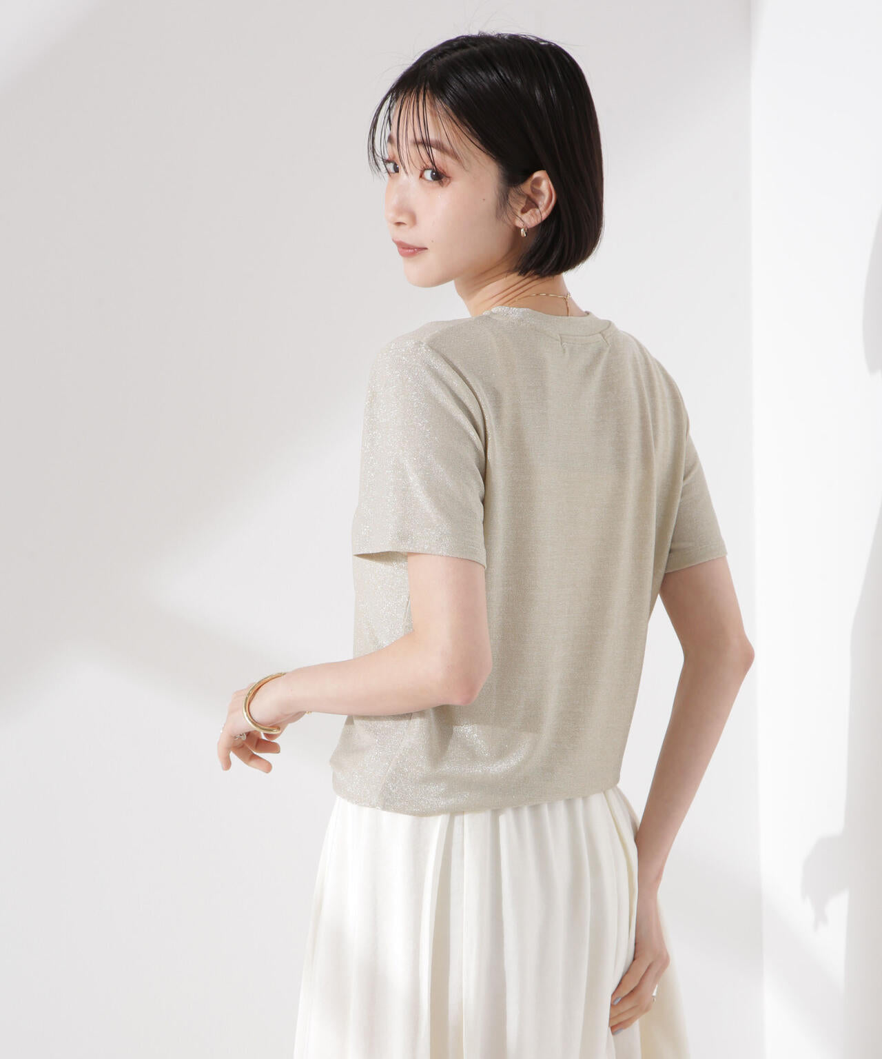 ラメカットクルーネックTシャツ