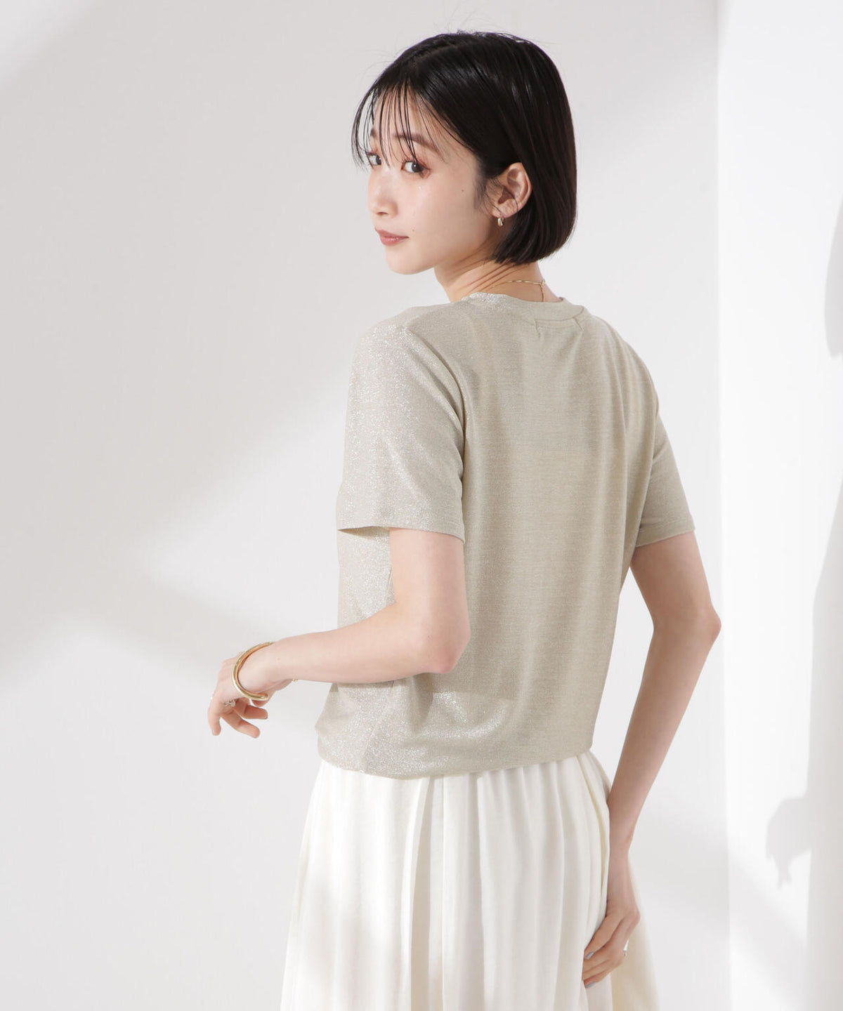 ラメカットクルーネックTシャツ
