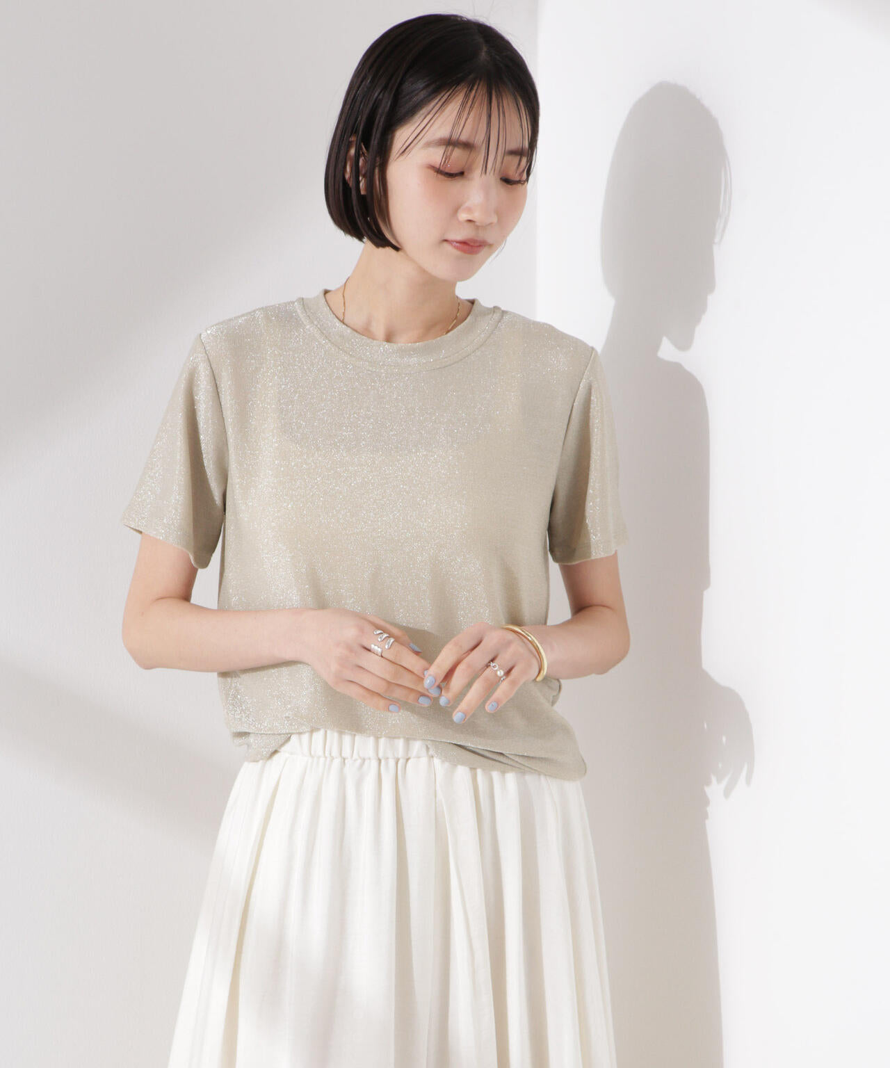 ラメカットクルーネックTシャツ