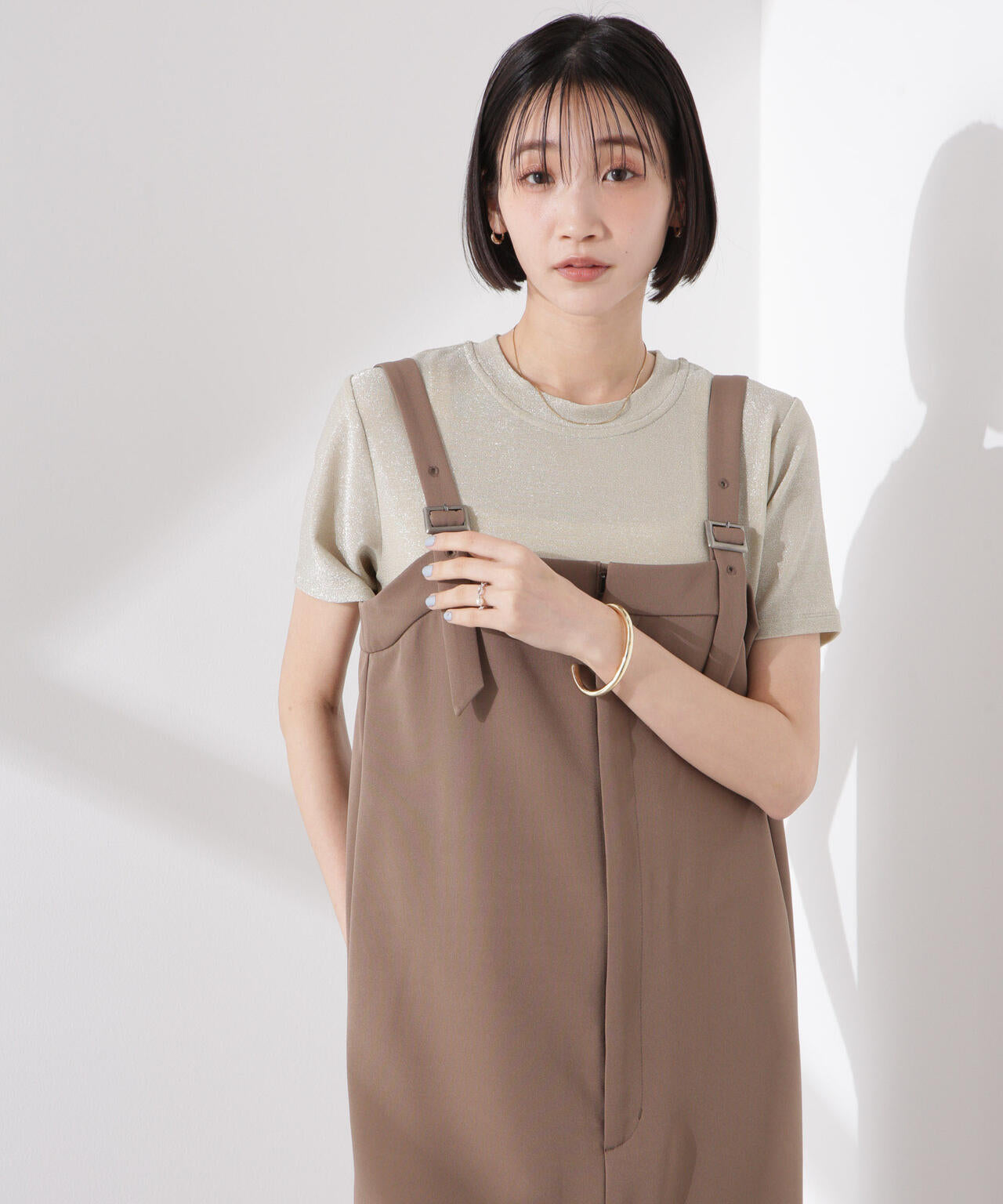 ラメカットクルーネックTシャツ