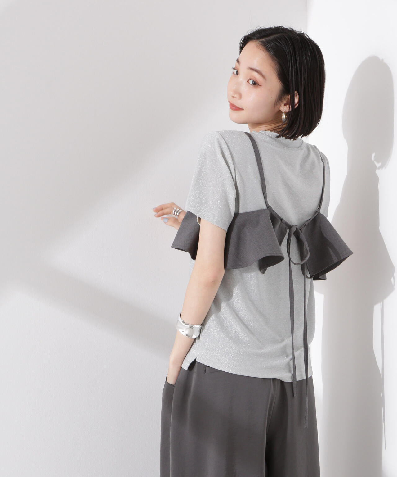 ラメカットクルーネックTシャツ