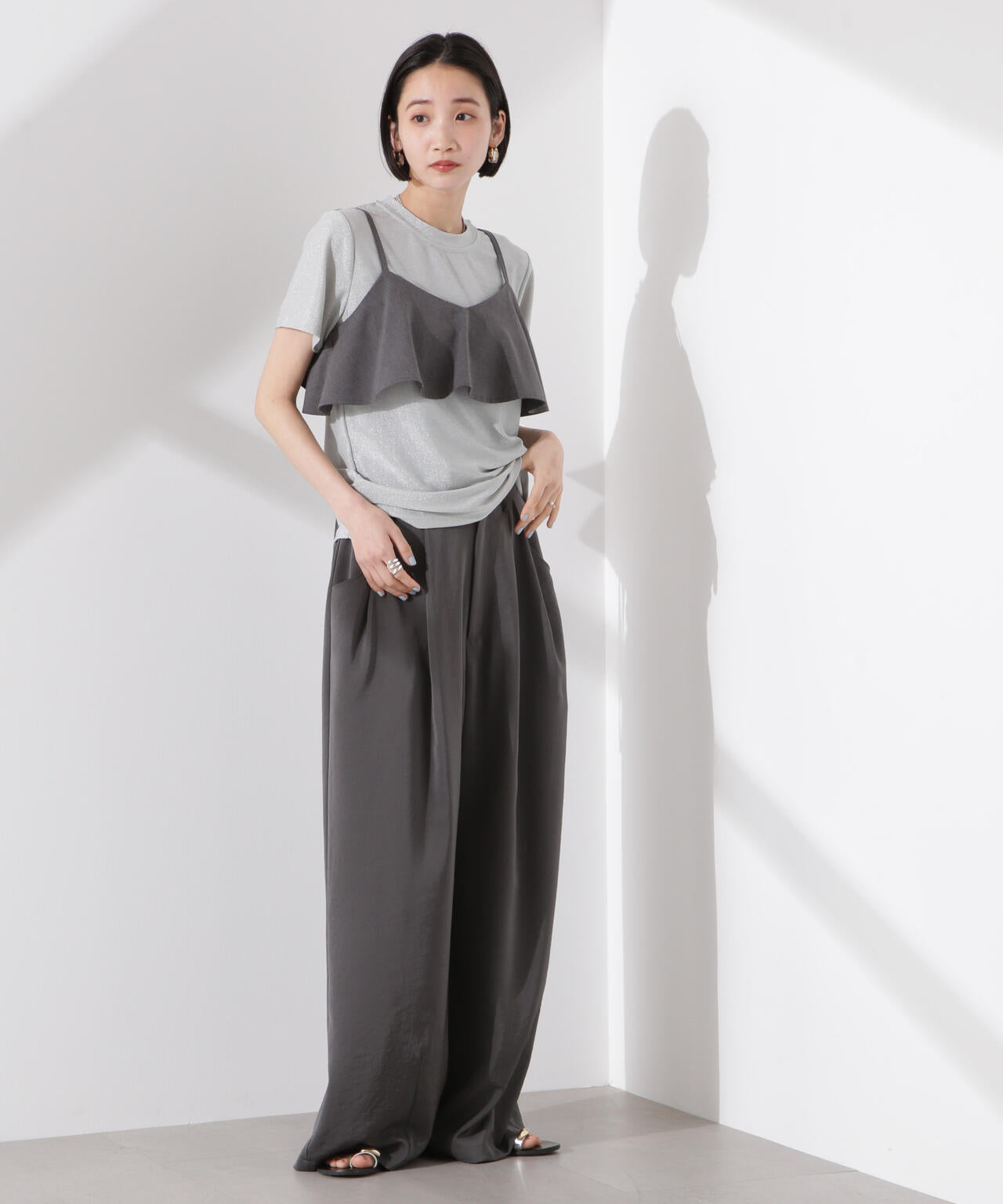 ラメカットクルーネックTシャツ