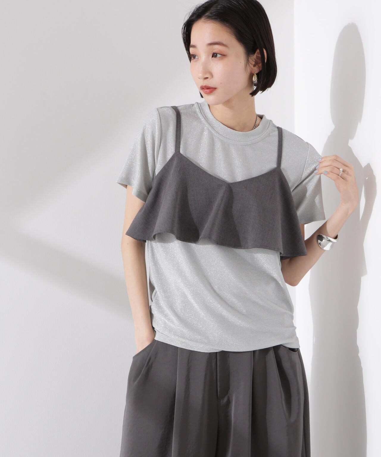 ラメカットクルーネックTシャツ